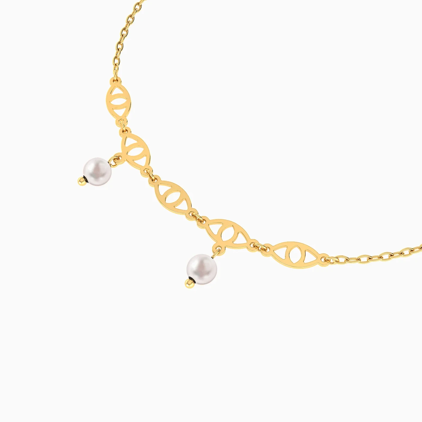 Eye Motifs Pearl Chain Bracelet in 18K Gold - 4 Eye Motifs Pearl Chain Bracelet in 18K Gold - 4