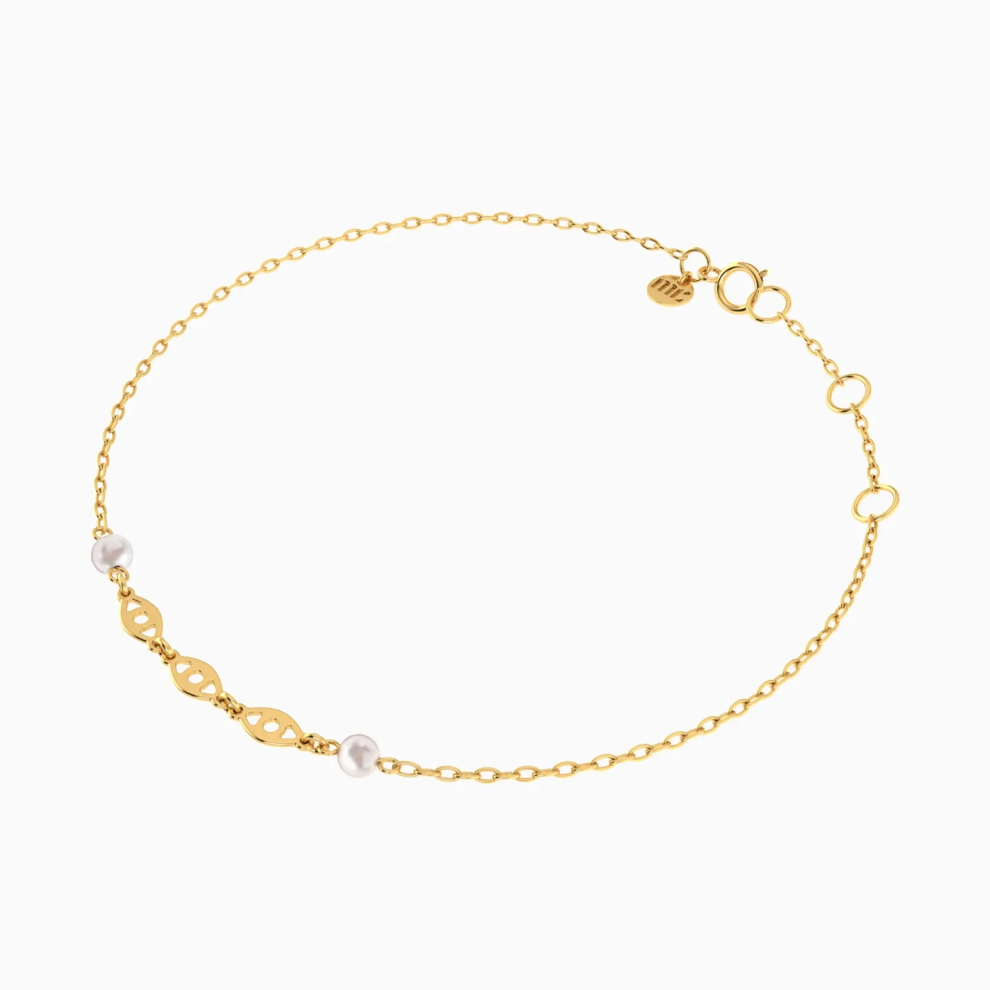 Eye Motifs Pearl Chain Bracelet in 18K Gold - 3 Eye Motifs Pearl Chain Bracelet in 18K Gold - 3