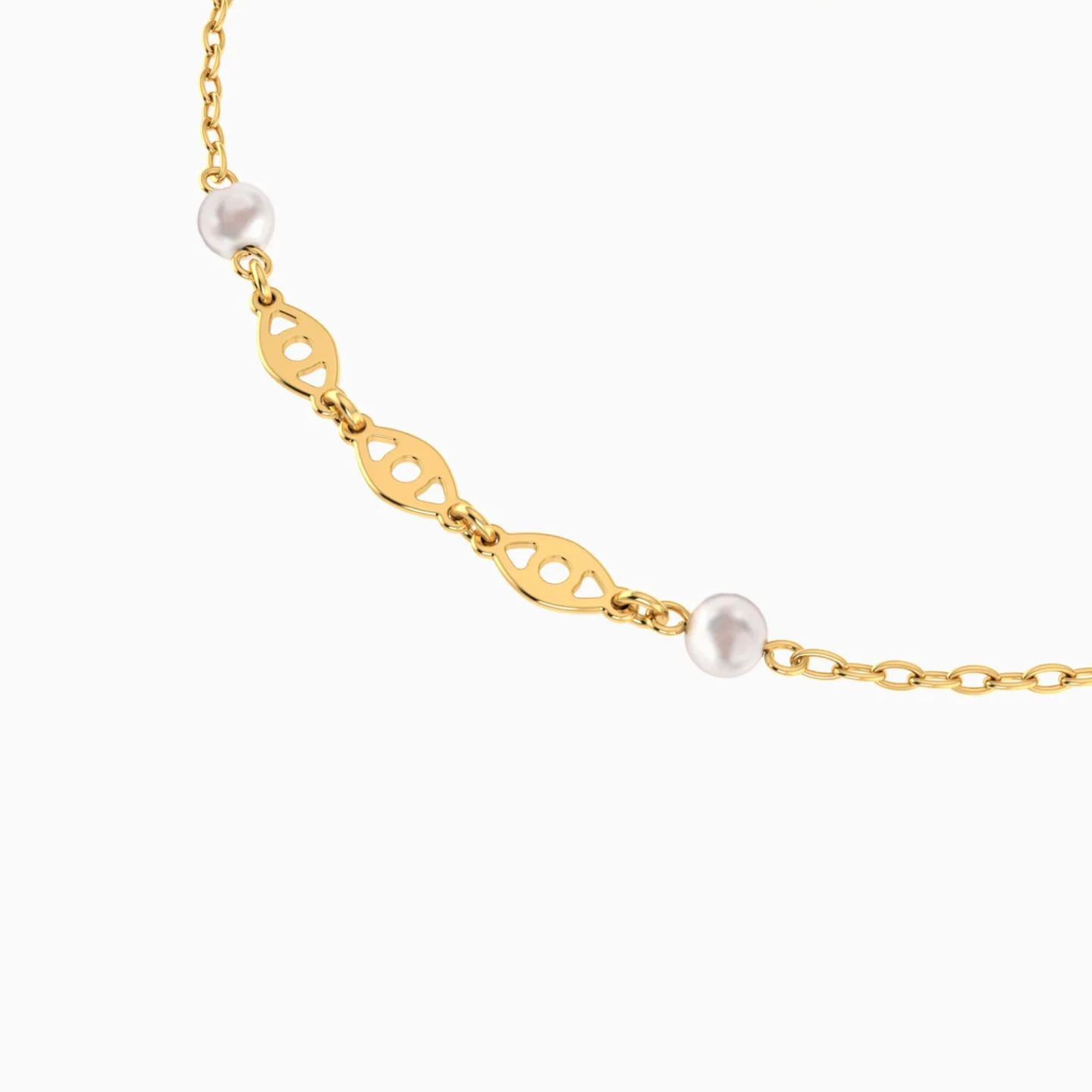 Eye Motifs Pearl Chain Bracelet in 18K Gold - 4 Eye Motifs Pearl Chain Bracelet in 18K Gold - 4