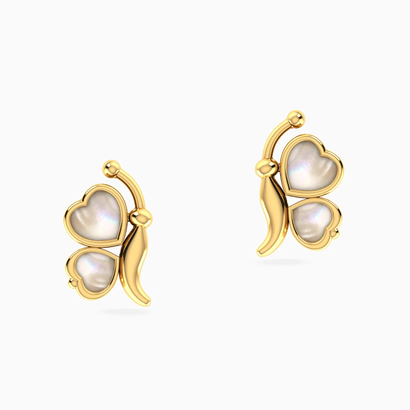 Kids Half Butterfly White Stones Stud Earrings in 18K Gold - 3 Kids Half Butterfly White Stones Stud Earrings in 18K Gold - 3