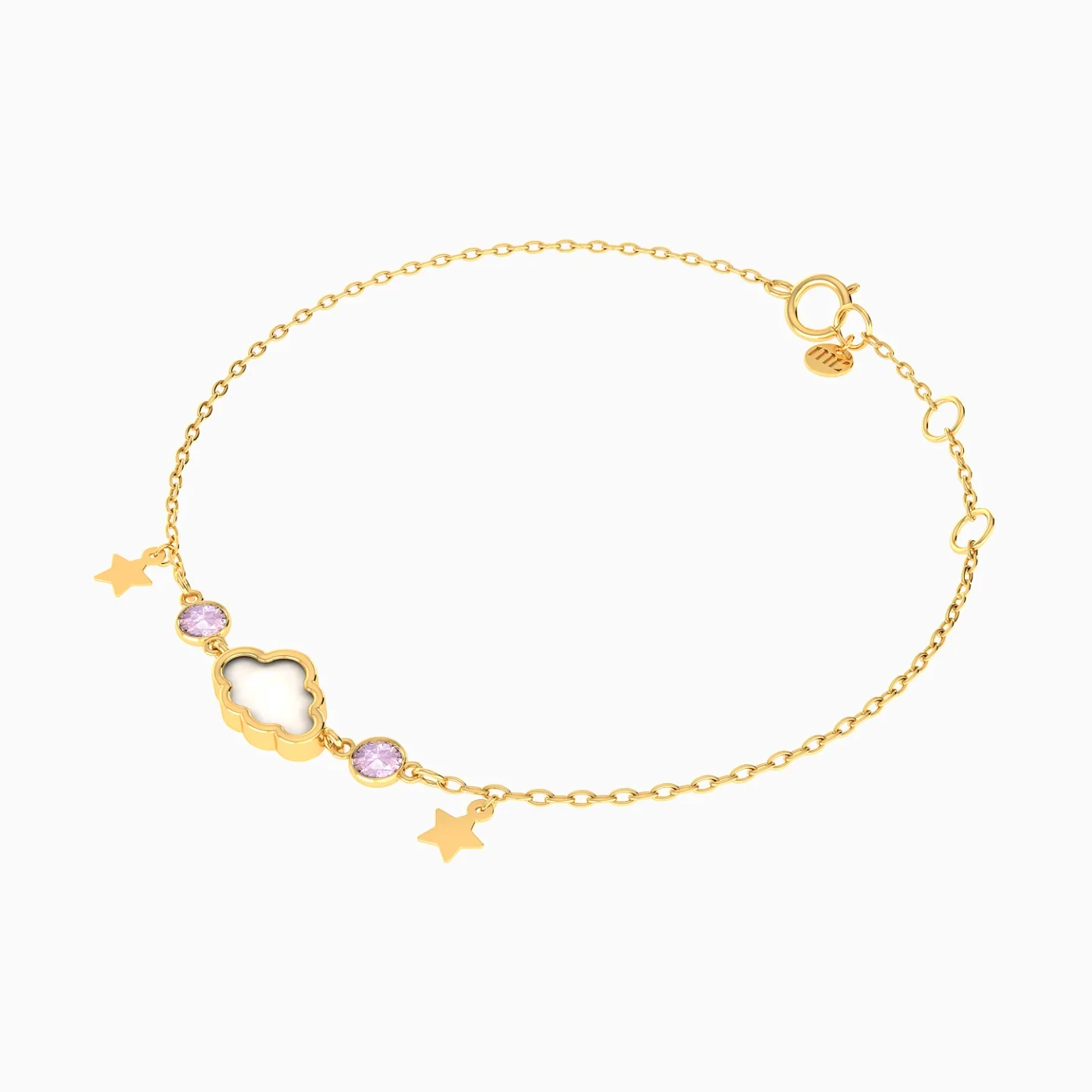Kids Cloud & Stars Colored Stones Chain Bracelet in 18K Gold - 3 Kids Cloud & Stars Colored Stones Chain Bracelet in 18K Gold - 3