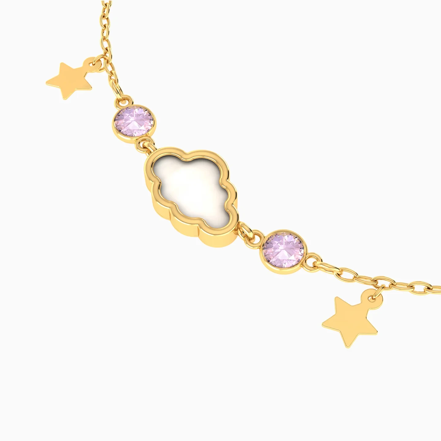 Kids Cloud & Stars Colored Stones Chain Bracelet in 18K Gold - 4 Kids Cloud & Stars Colored Stones Chain Bracelet in 18K Gold - 4