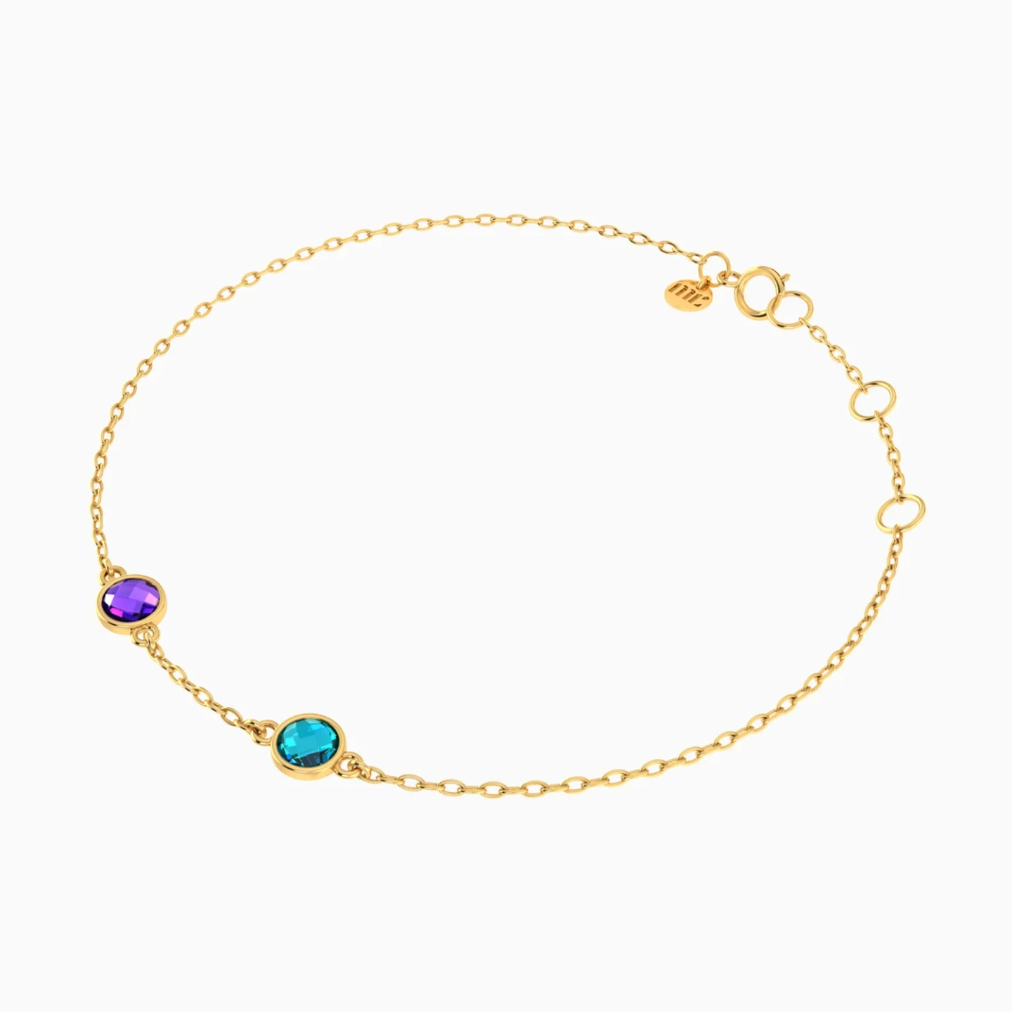 Kids Round Bezel Colored Stones Chain Bracelet in 18K Gold - 3 Kids Round Bezel Colored Stones Chain Bracelet in 18K Gold - 3