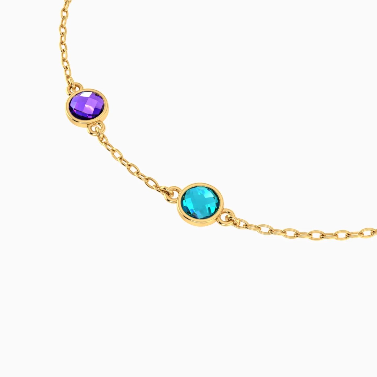 Kids Round Bezel Colored Stones Chain Bracelet in 18K Gold - 4 Kids Round Bezel Colored Stones Chain Bracelet in 18K Gold - 4