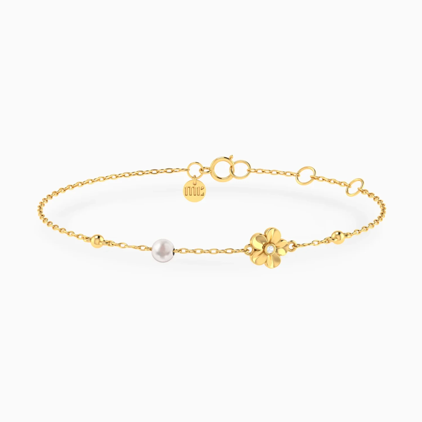 Kids Flower & Beads Pearl Chain Bracelet in 18K Gold Kids Flower & Beads Pearl Chain Bracelet in 18K Gold