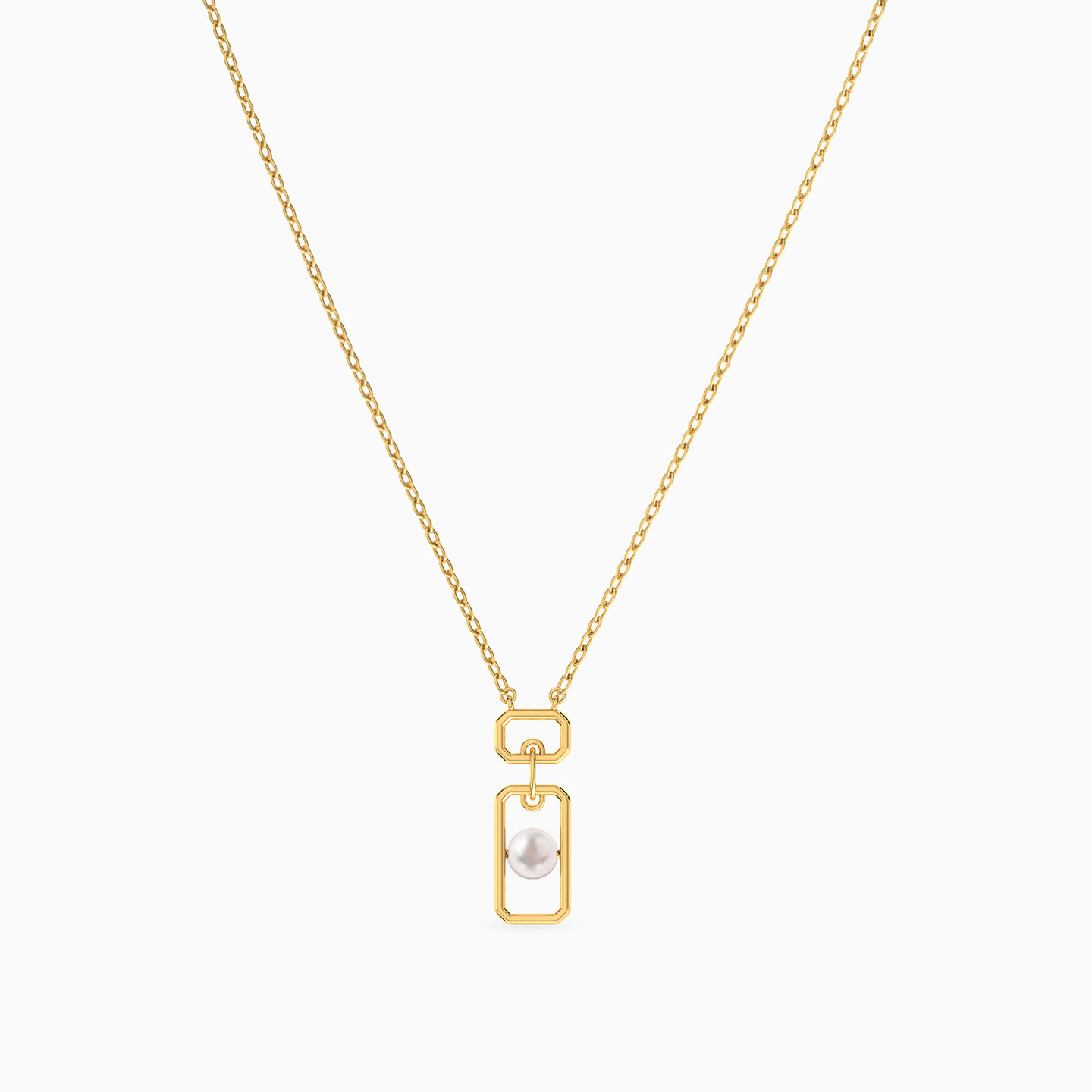 Rectangle Pearl Necklace in 18K Gold - 3 Rectangle Pearl Necklace in 18K Gold - 3