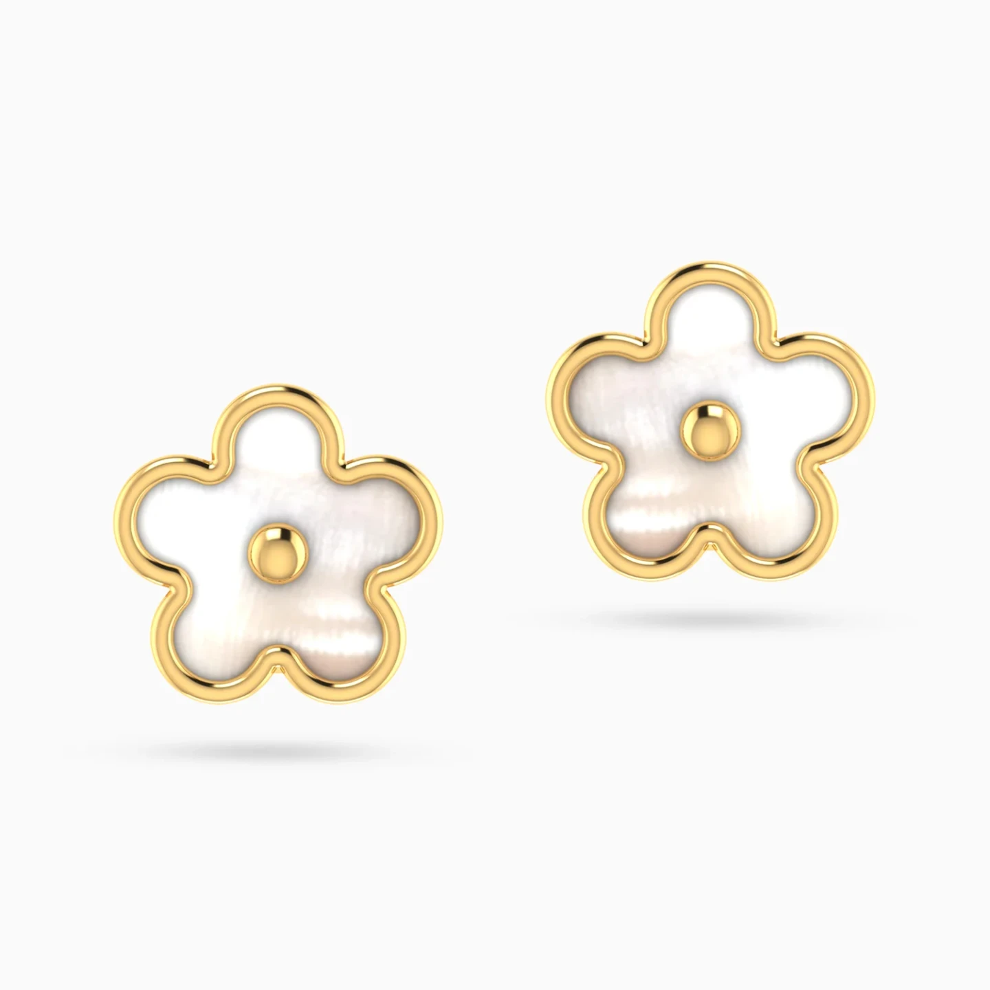 Kids Five Petals Flower White Stone Stud Earrings in 18K Gold - 3 Kids Five Petals Flower White Stone Stud Earrings in 18K Gold - 3