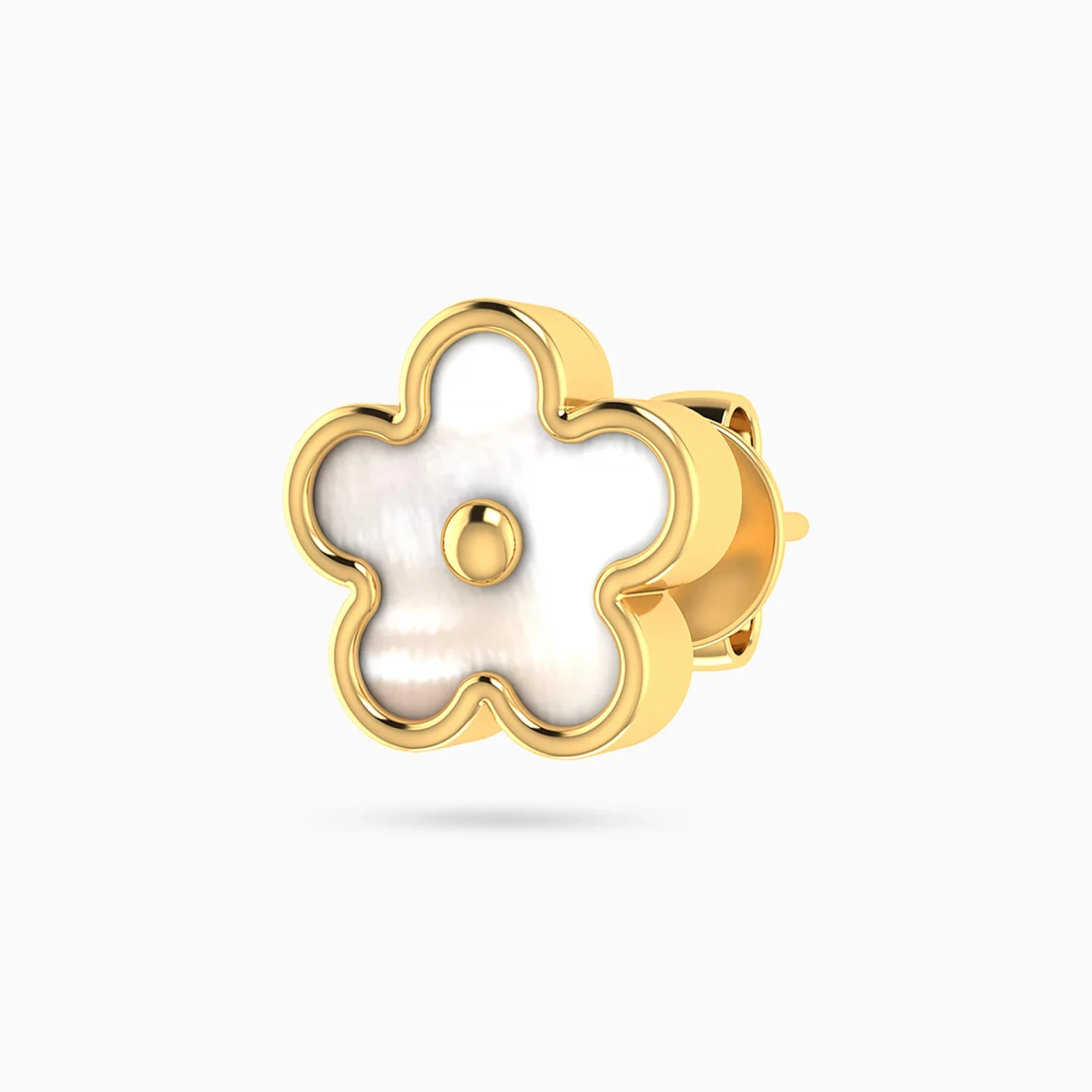 Kids Five Petals Flower White Stone Stud Earrings in 18K Gold - 4 Kids Five Petals Flower White Stone Stud Earrings in 18K Gold - 4