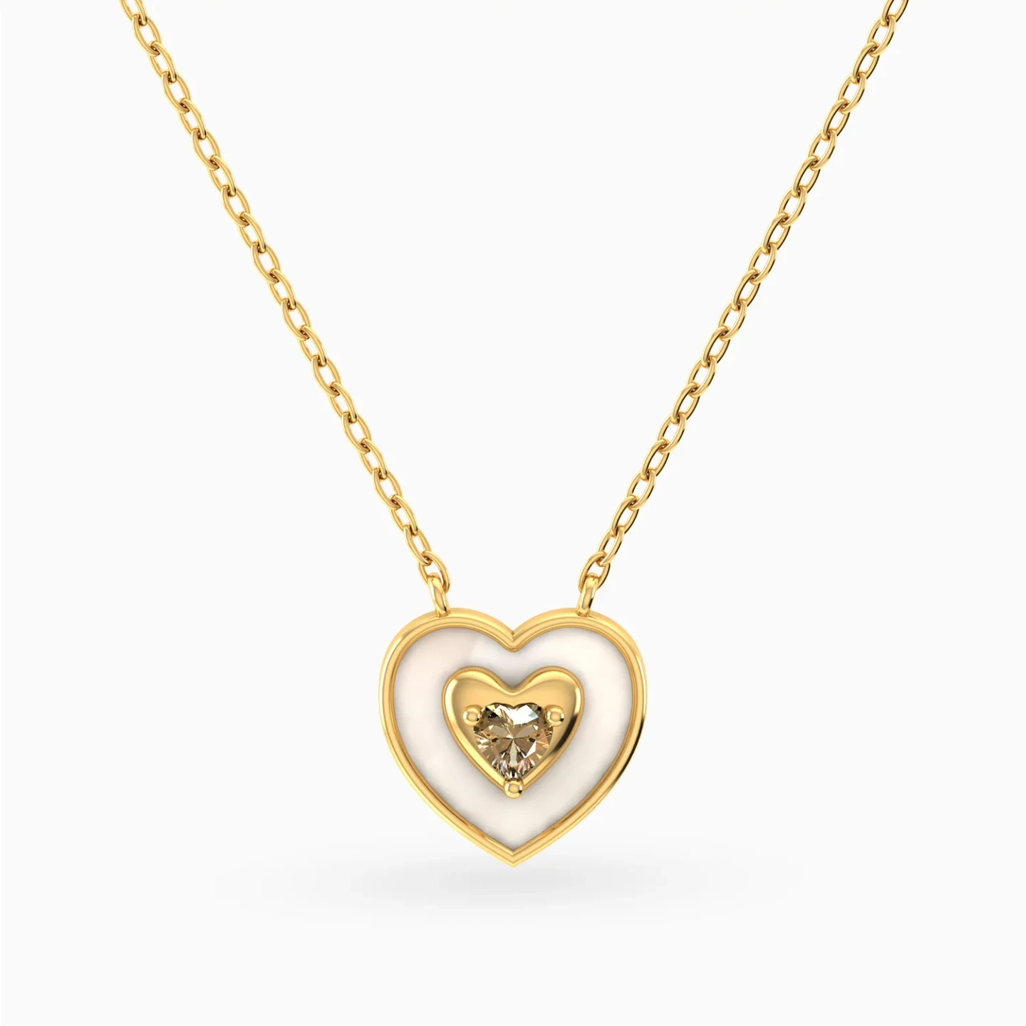 Kids Double Heart Yellow Stone & Pearl Necklace in 18K Gold Kids Double Heart Yellow Stone & Pearl Necklace in 18K Gold