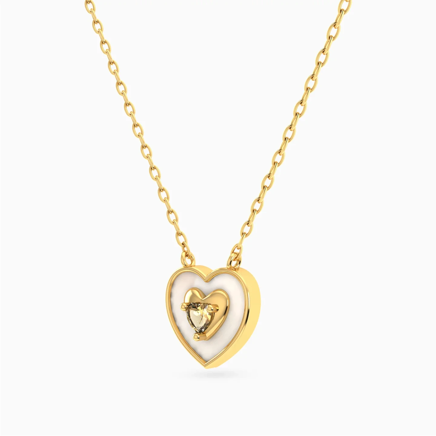 Kids Double Heart Yellow Stone & Pearl Necklace in 18K Gold - 2 Kids Double Heart Yellow Stone & Pearl Necklace in 18K Gold - 2