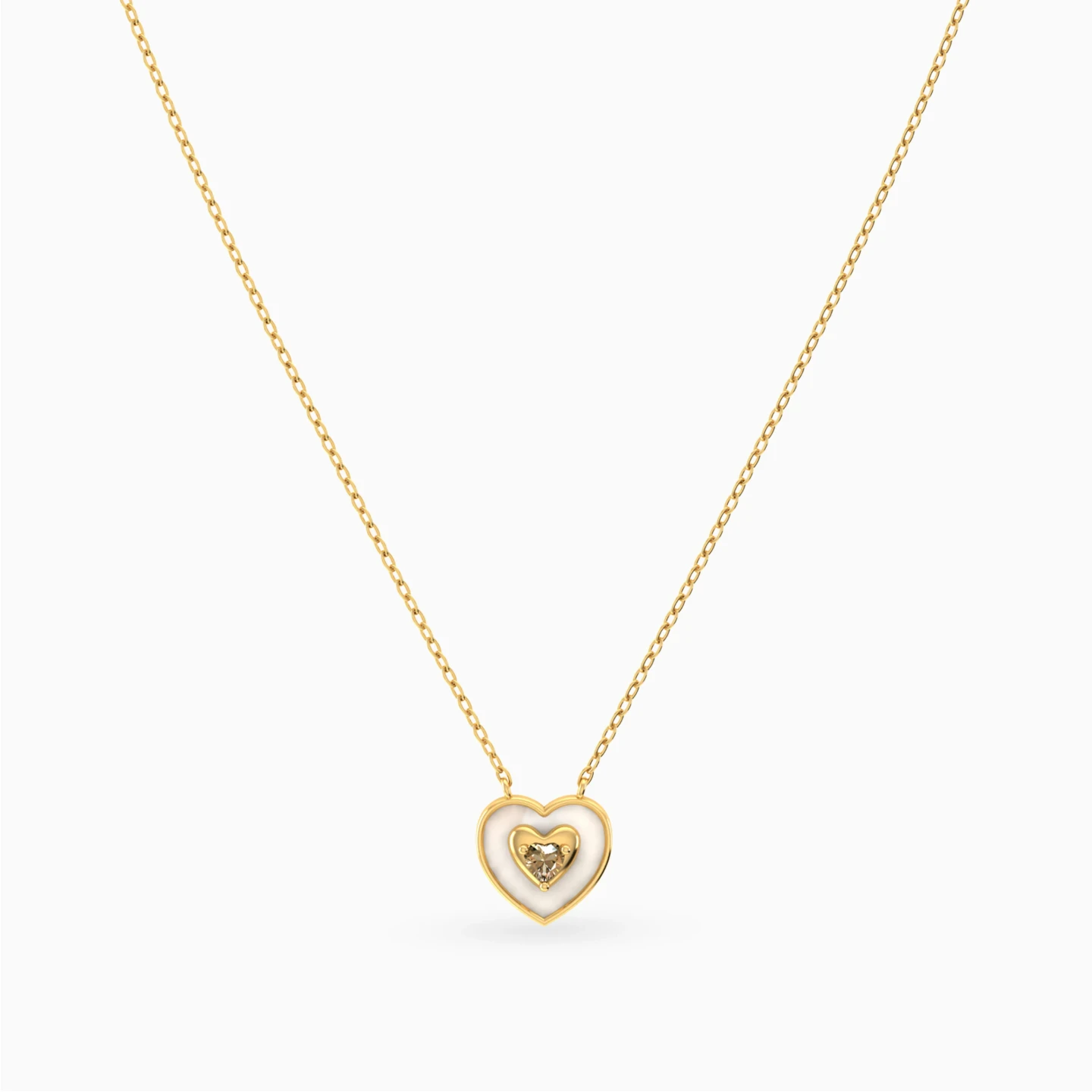 Kids Double Heart Yellow Stone & Pearl Necklace in 18K Gold - 3 Kids Double Heart Yellow Stone & Pearl Necklace in 18K Gold - 3