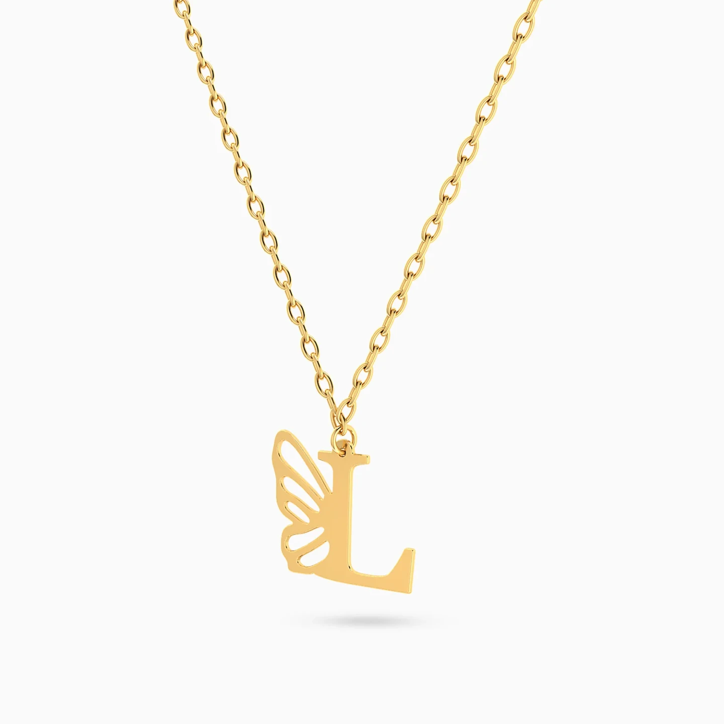 Kids Letter L & Butterfly Wing Necklace in 18K Gold - 2 Kids Letter L & Butterfly Wing Necklace in 18K Gold - 2