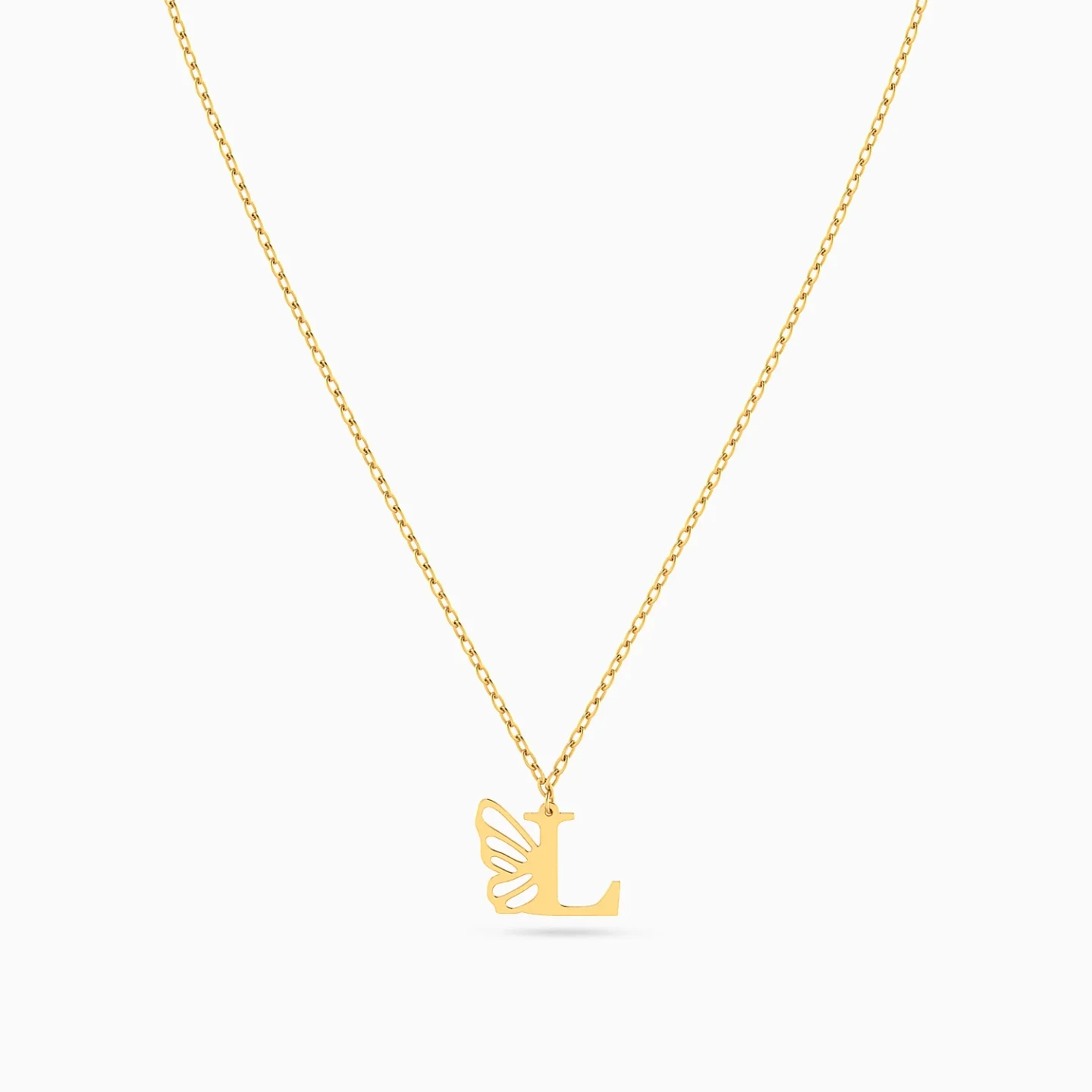Kids Letter L & Butterfly Wing Necklace in 18K Gold - 3 Kids Letter L & Butterfly Wing Necklace in 18K Gold - 3
