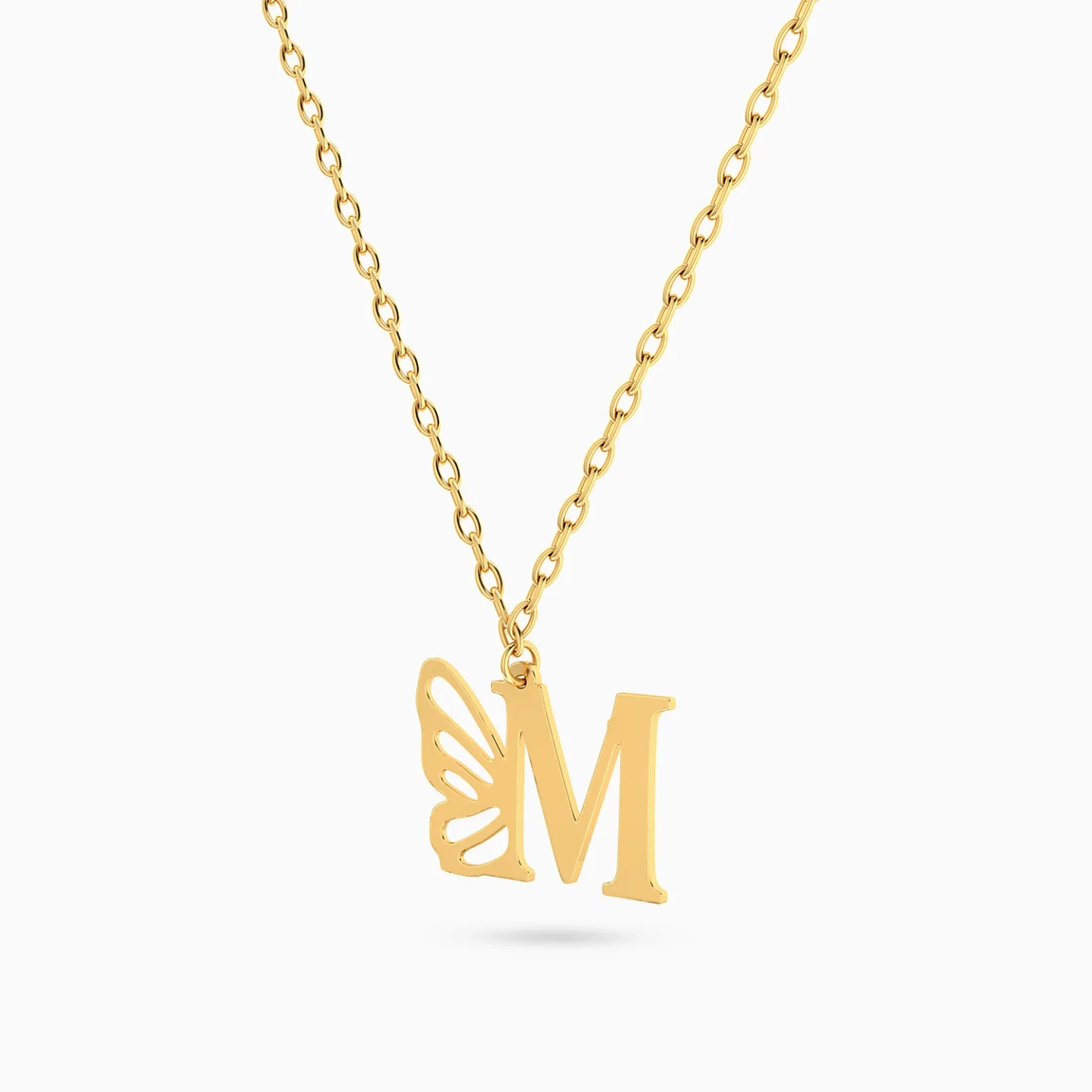 Kids Letter M & Butterfly Wing Necklace in 18K Gold - 2 Kids Letter M & Butterfly Wing Necklace in 18K Gold - 2