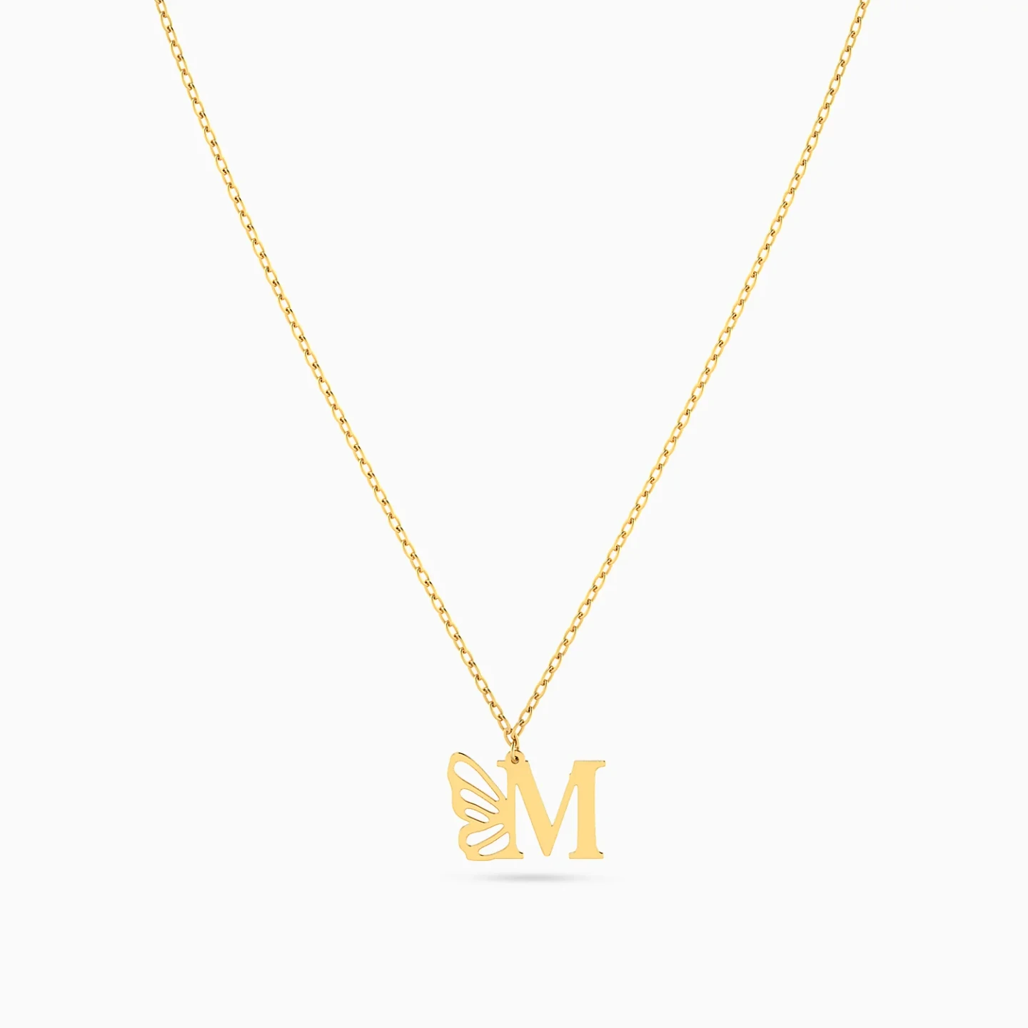 Kids Letter M & Butterfly Wing Necklace in 18K Gold - 3 Kids Letter M & Butterfly Wing Necklace in 18K Gold - 3