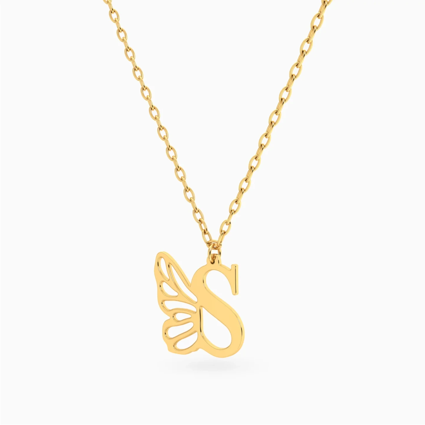 Kids Letter S & Butterfly Wing Necklace in 18K Gold - 2 Kids Letter S & Butterfly Wing Necklace in 18K Gold - 2