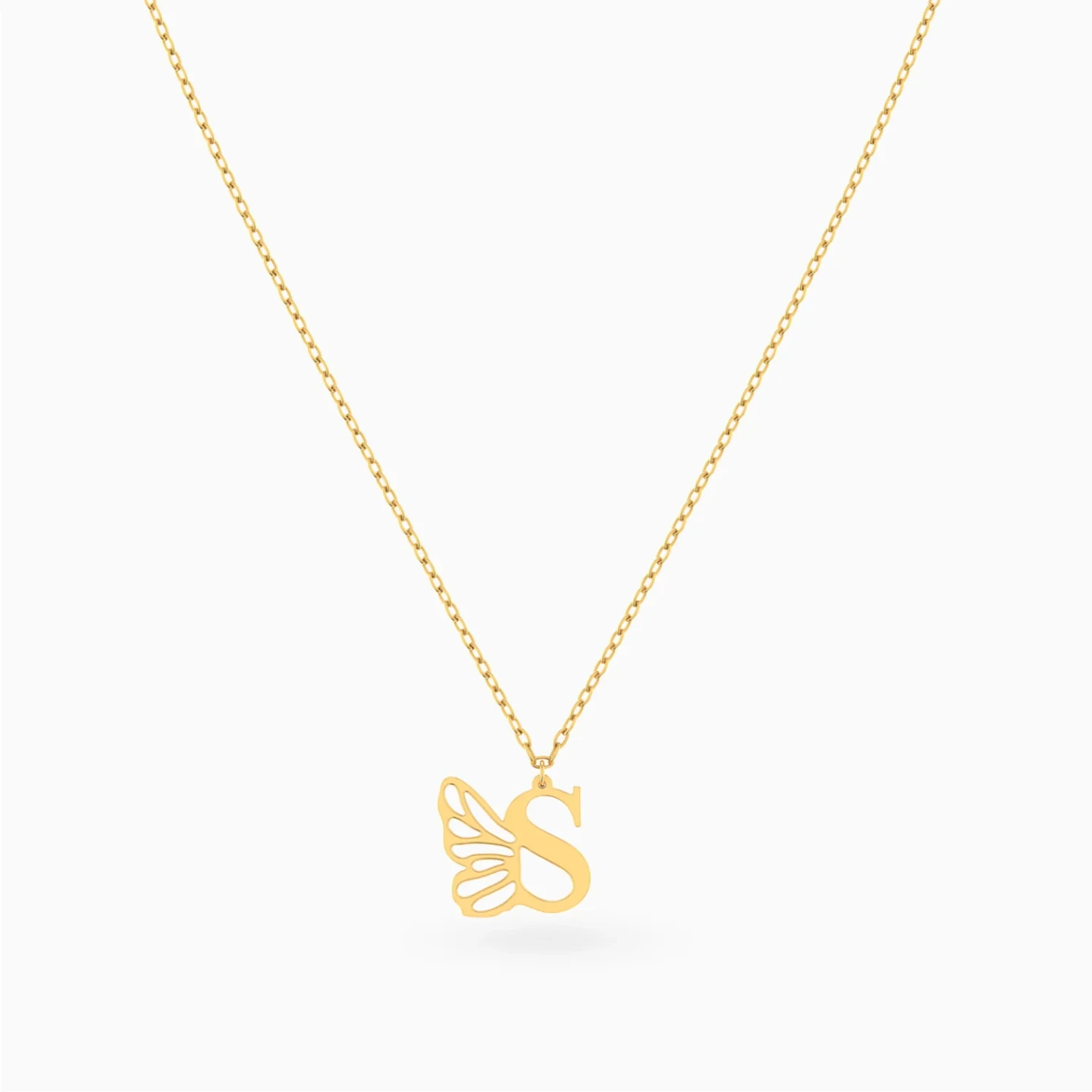 Kids Letter S & Butterfly Wing Necklace in 18K Gold - 3 Kids Letter S & Butterfly Wing Necklace in 18K Gold - 3