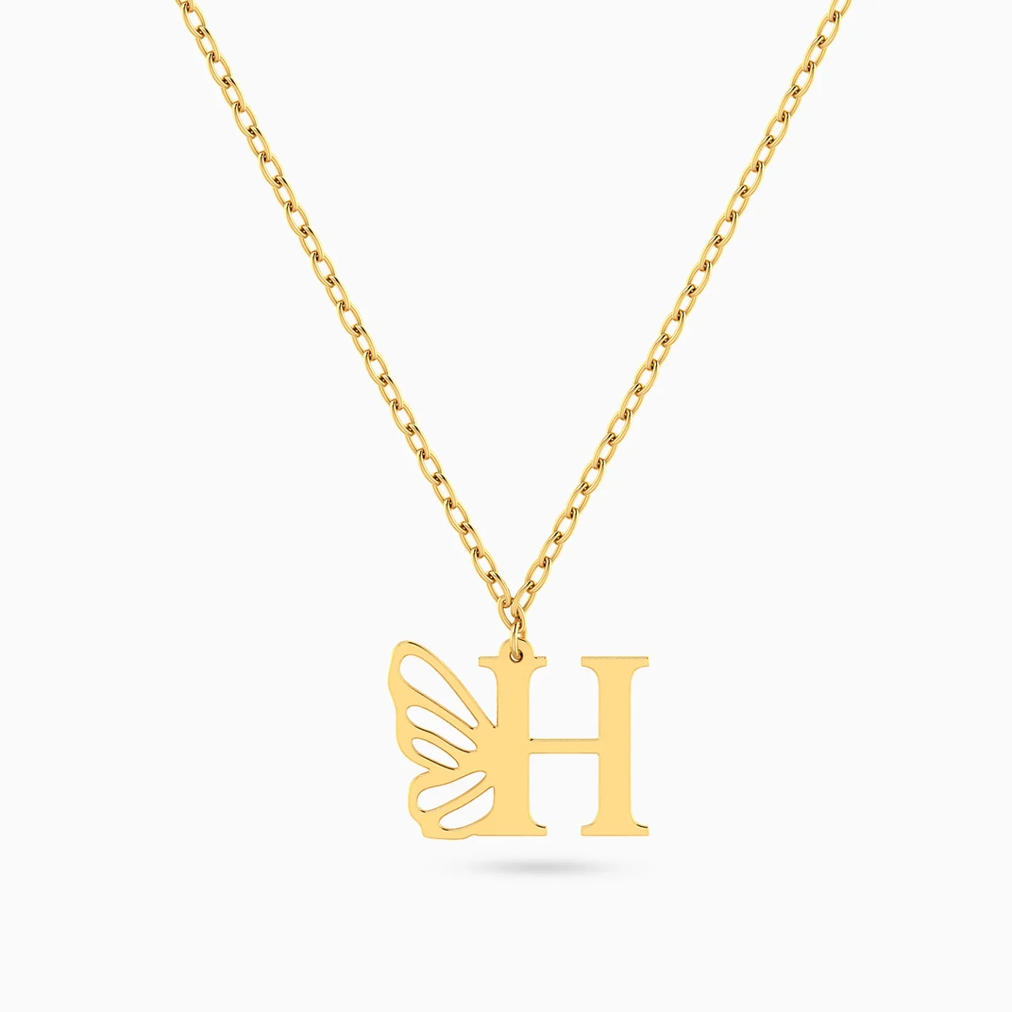 Kids Letter H & Butterfly Wing Necklace in 18K Gold Kids Letter H & Butterfly Wing Necklace in 18K Gold