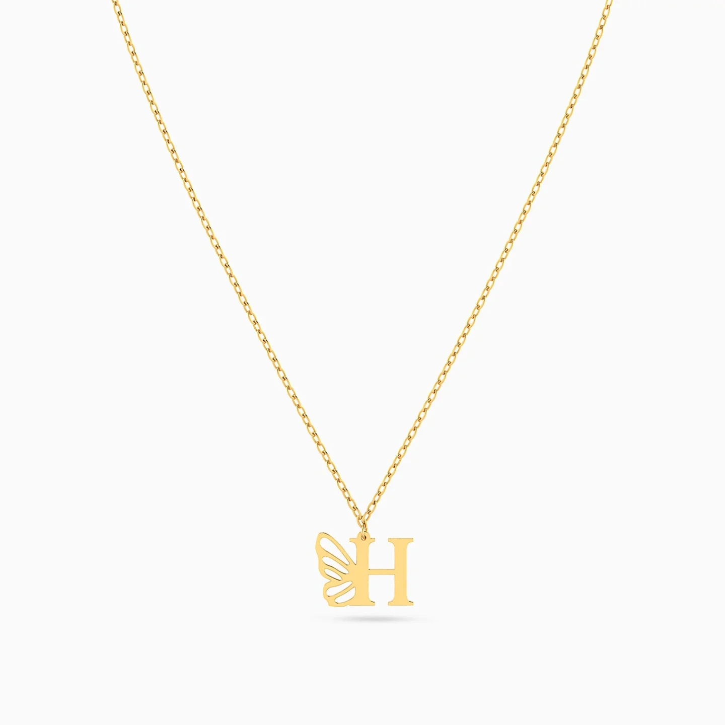 Kids Letter H & Butterfly Wing Necklace in 18K Gold - 3 Kids Letter H & Butterfly Wing Necklace in 18K Gold - 3