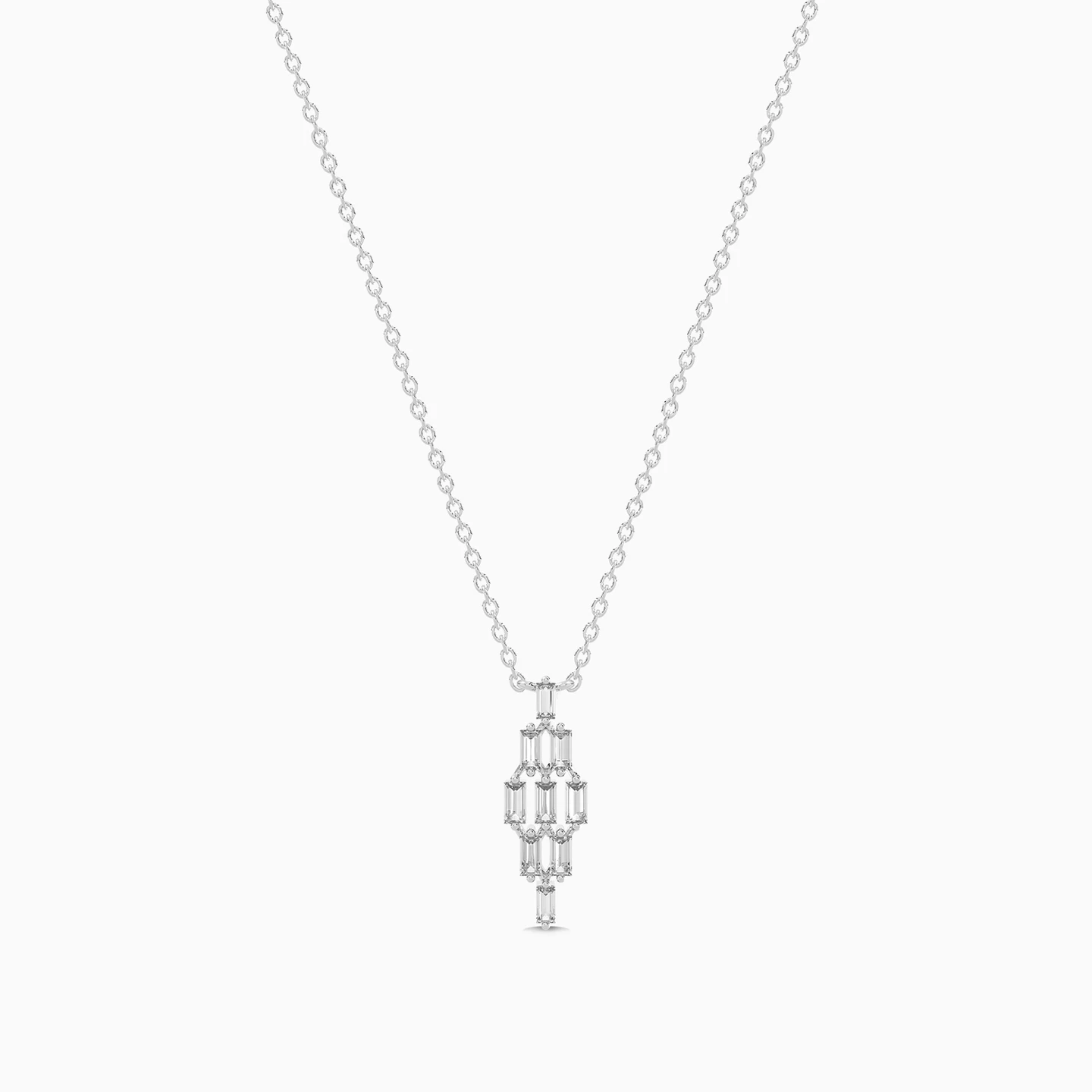 Elongated Geometric Design Diamond Necklace in 18K Gold - 4 Elongated Geometric Design Diamond Necklace in 18K Gold - 4