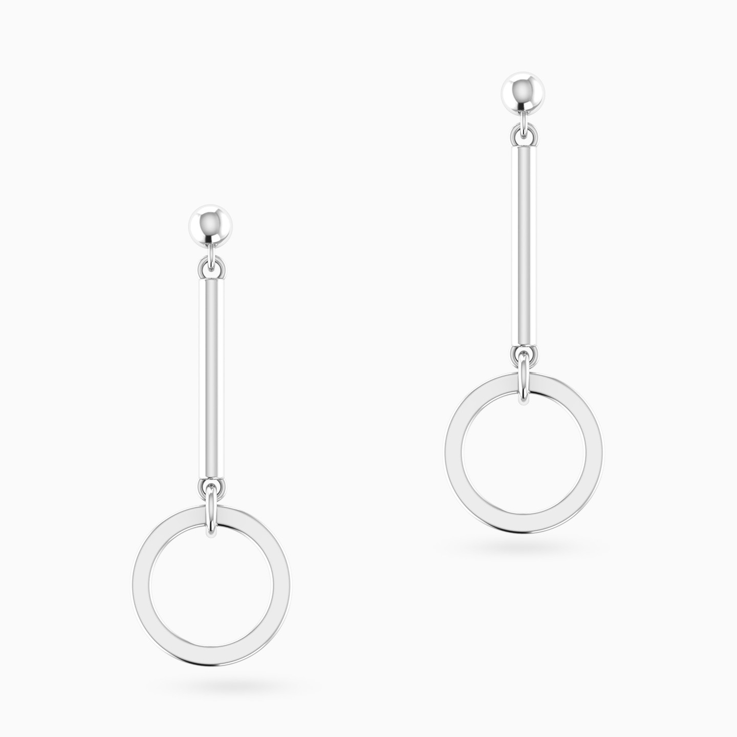Vertical Line & Circle Drop Earrings in Silver - 3 Vertical Line & Circle Drop Earrings in Silver - 3