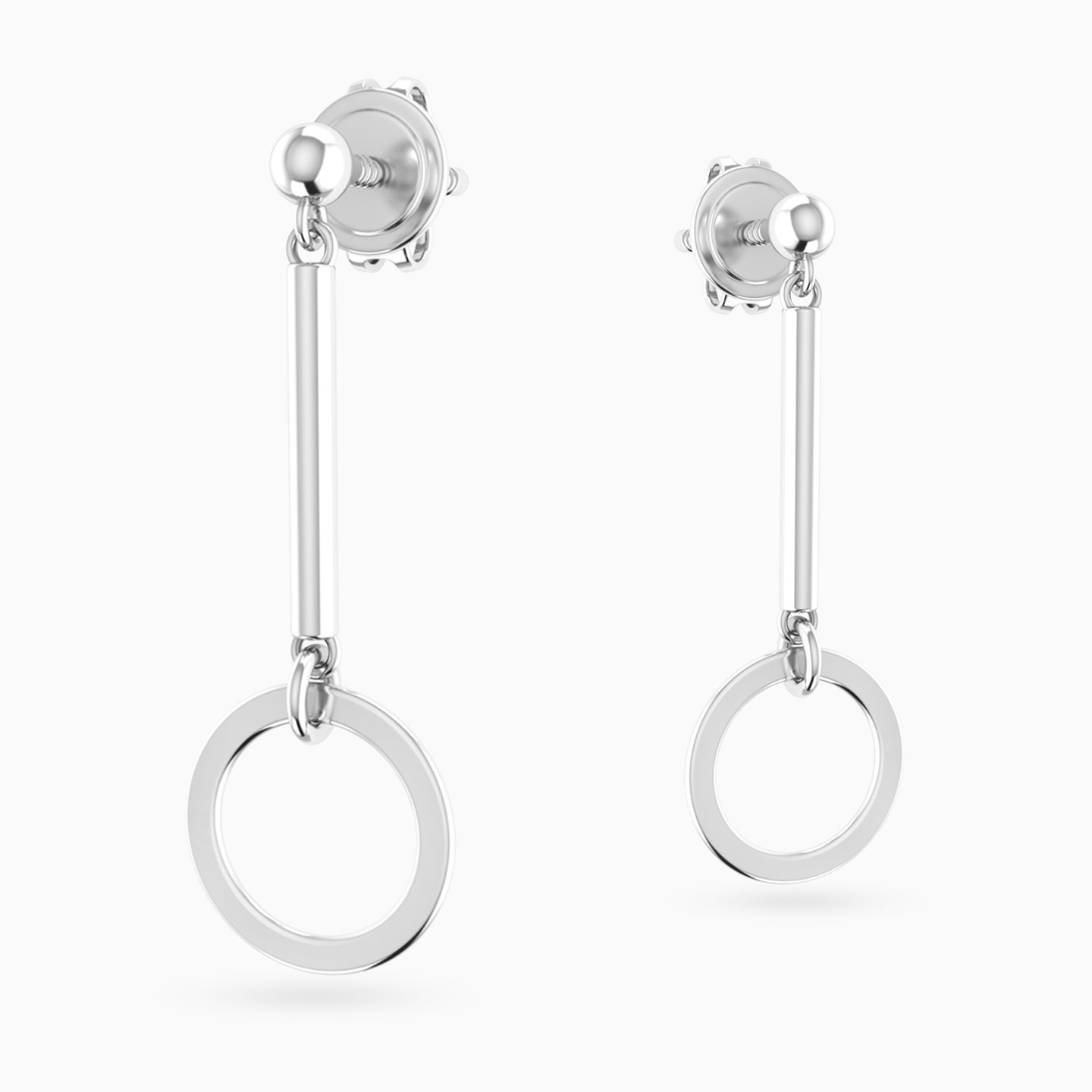 Vertical Line & Circle Drop Earrings in Silver - 4 Vertical Line & Circle Drop Earrings in Silver - 4