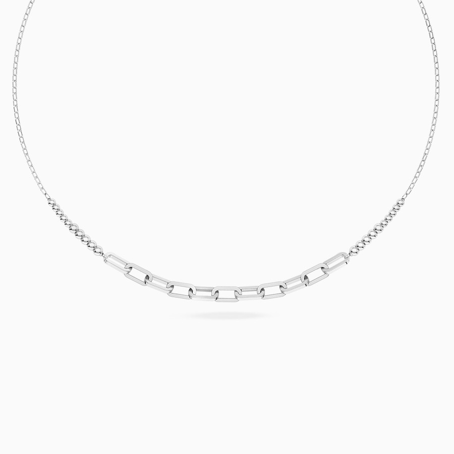 Paperclip Links & Beads Necklace in Silver Paperclip Links & Beads Necklace in Silver