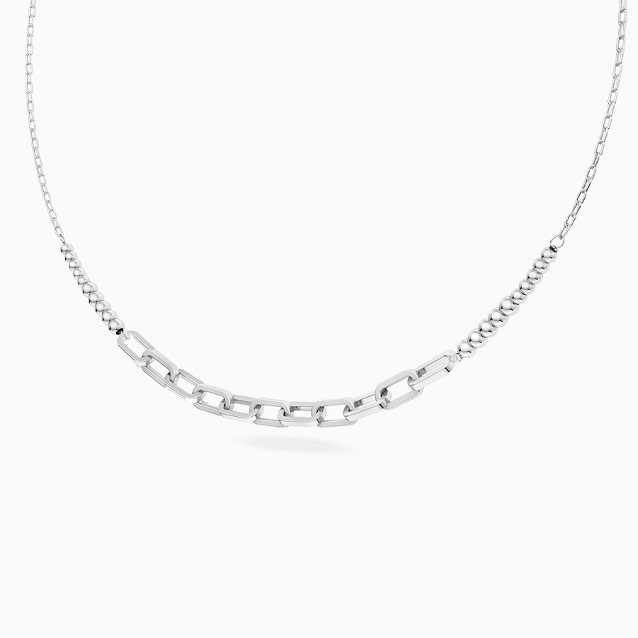 Paperclip Links & Beads Necklace in Silver - 2 Paperclip Links & Beads Necklace in Silver - 2