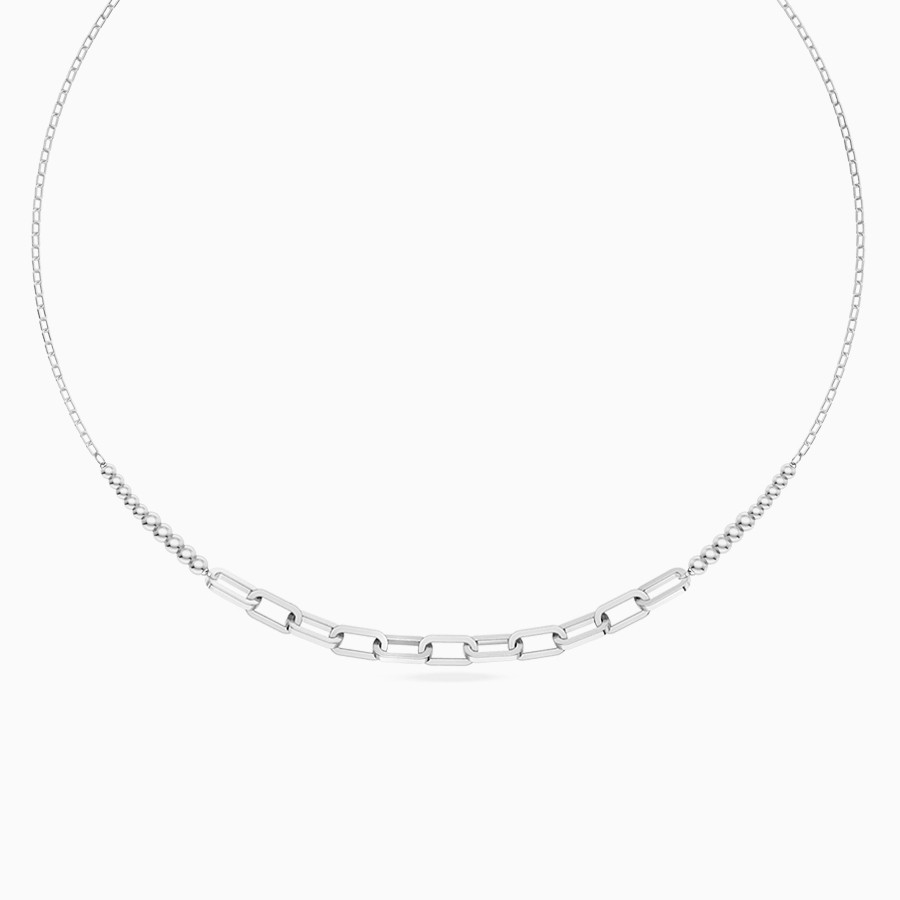 Paperclip Links & Beads Necklace in Silver - 3 Paperclip Links & Beads Necklace in Silver - 3