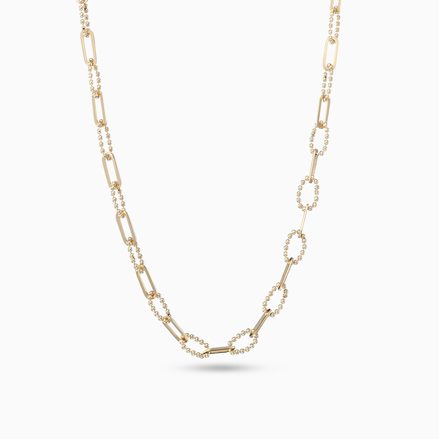 Paperclip & Beaded Links Necklace in 18K Gold - 2 Paperclip & Beaded Links Necklace in 18K Gold - 2