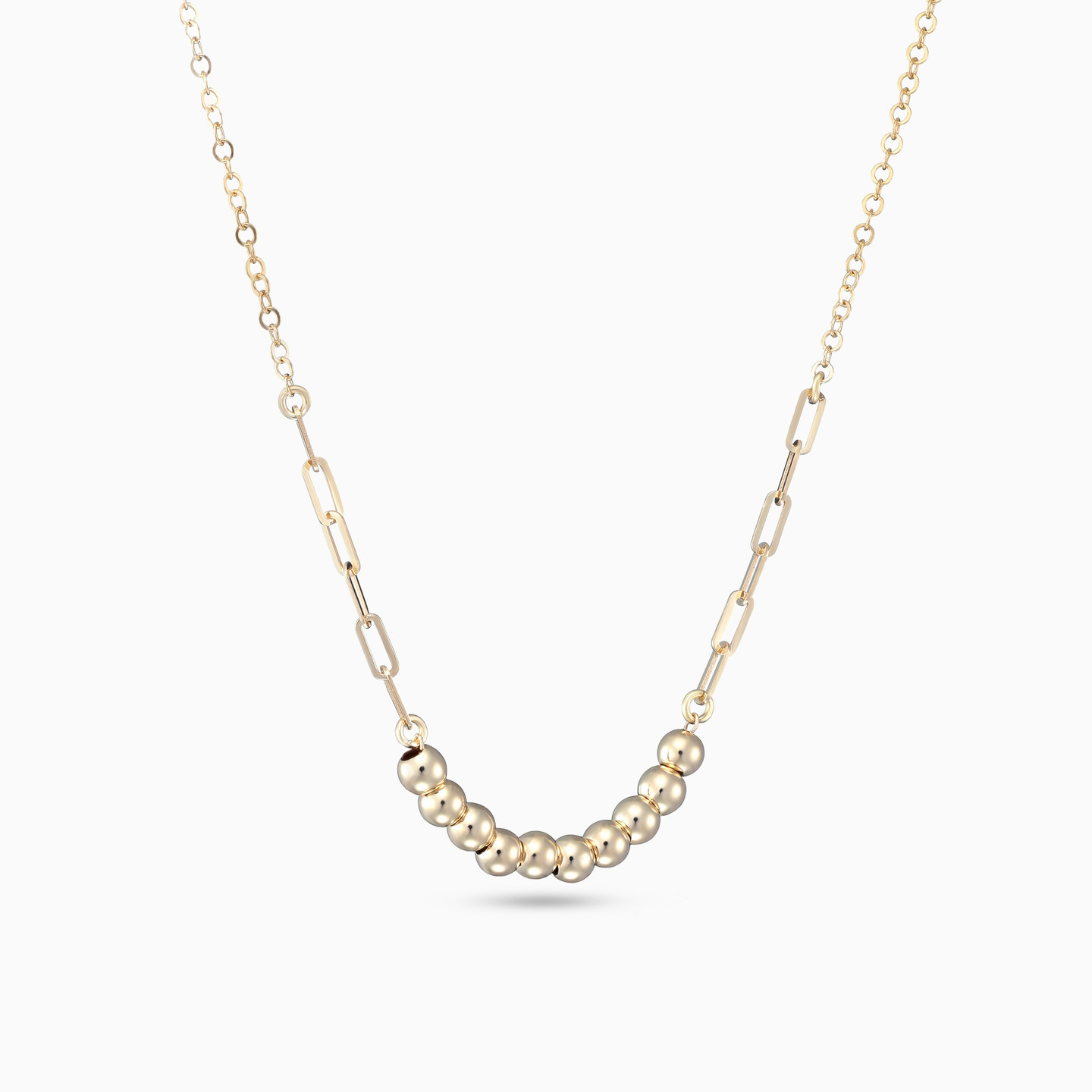 Spheres & Paperclip Links Necklace in 18K Gold - 2 Spheres & Paperclip Links Necklace in 18K Gold - 2