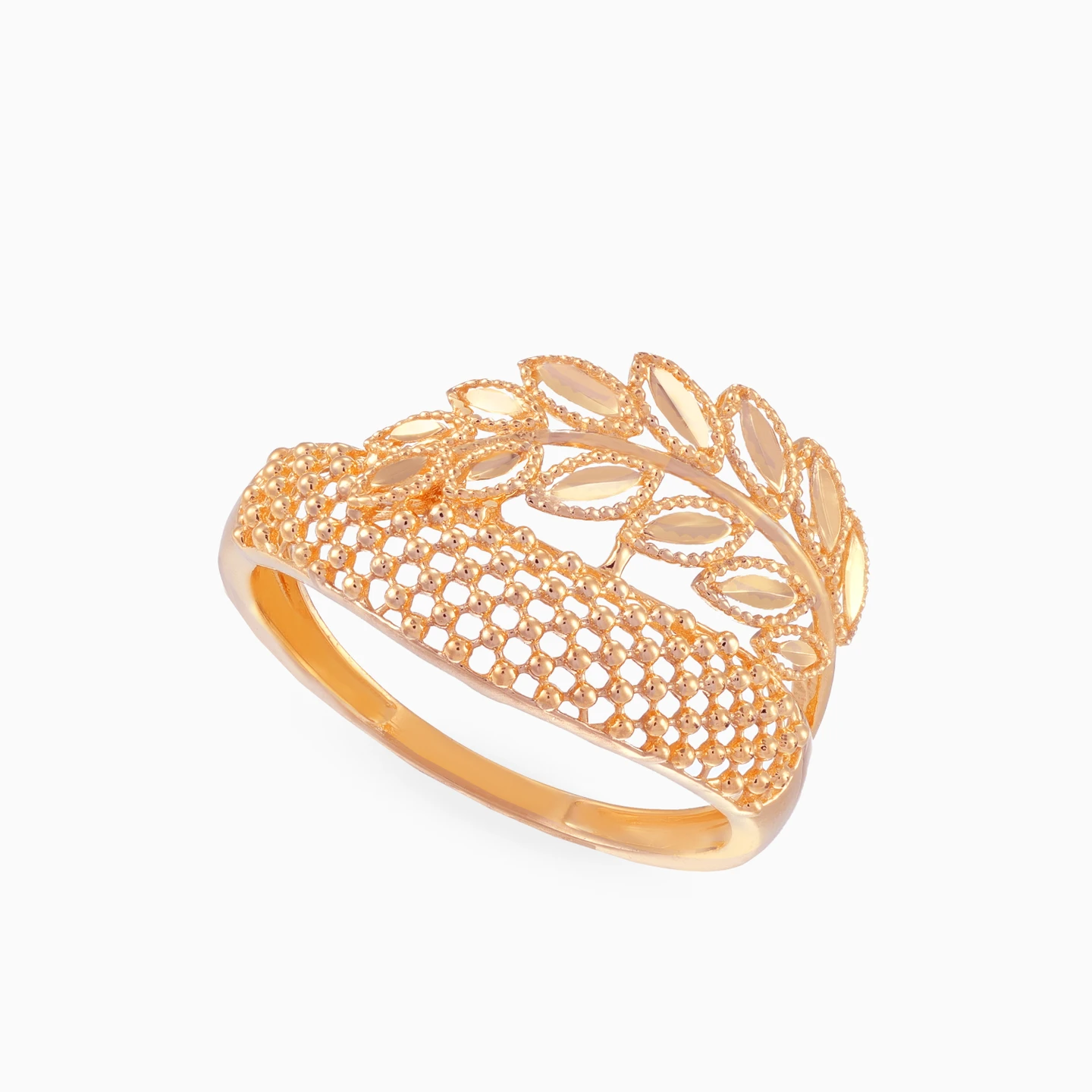Textured Lettice & Leaves Ring in 21K Gold - 3 Textured Lettice & Leaves Ring in 21K Gold - 3