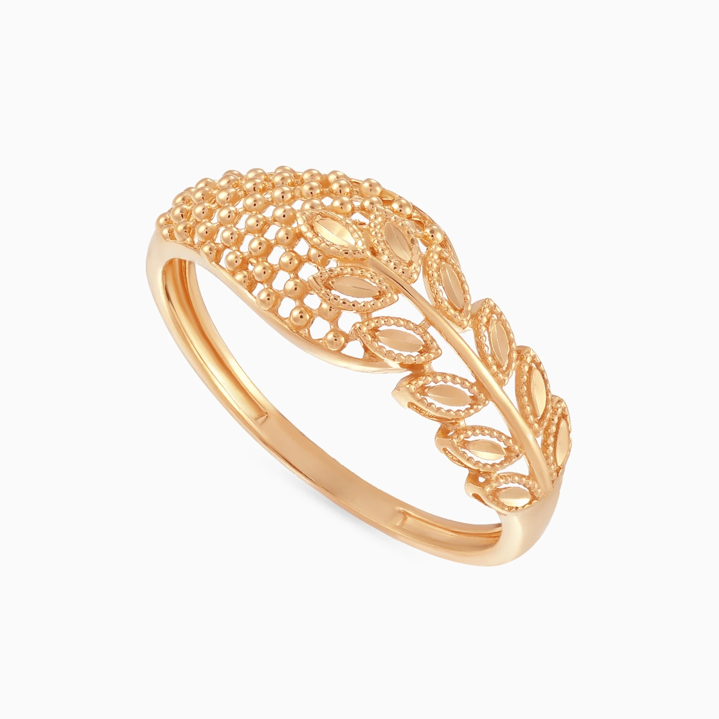 Leaves & Textured Lettice Ring in 21K Gold - 3 Leaves & Textured Lettice Ring in 21K Gold - 3