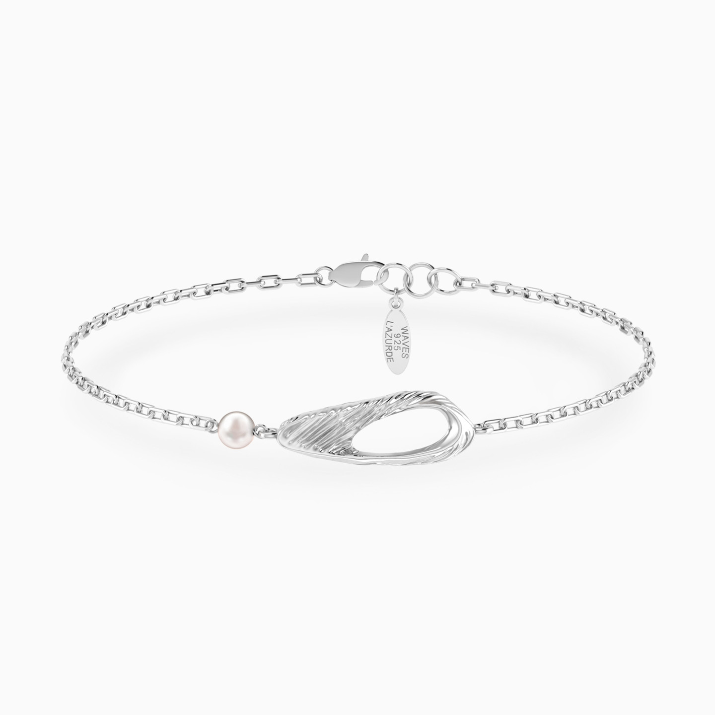 Elongated Open Teardrop Pearl Chain Bracelet in Sterling Silver Elongated Open Teardrop Pearl Chain Bracelet in Sterling Silver