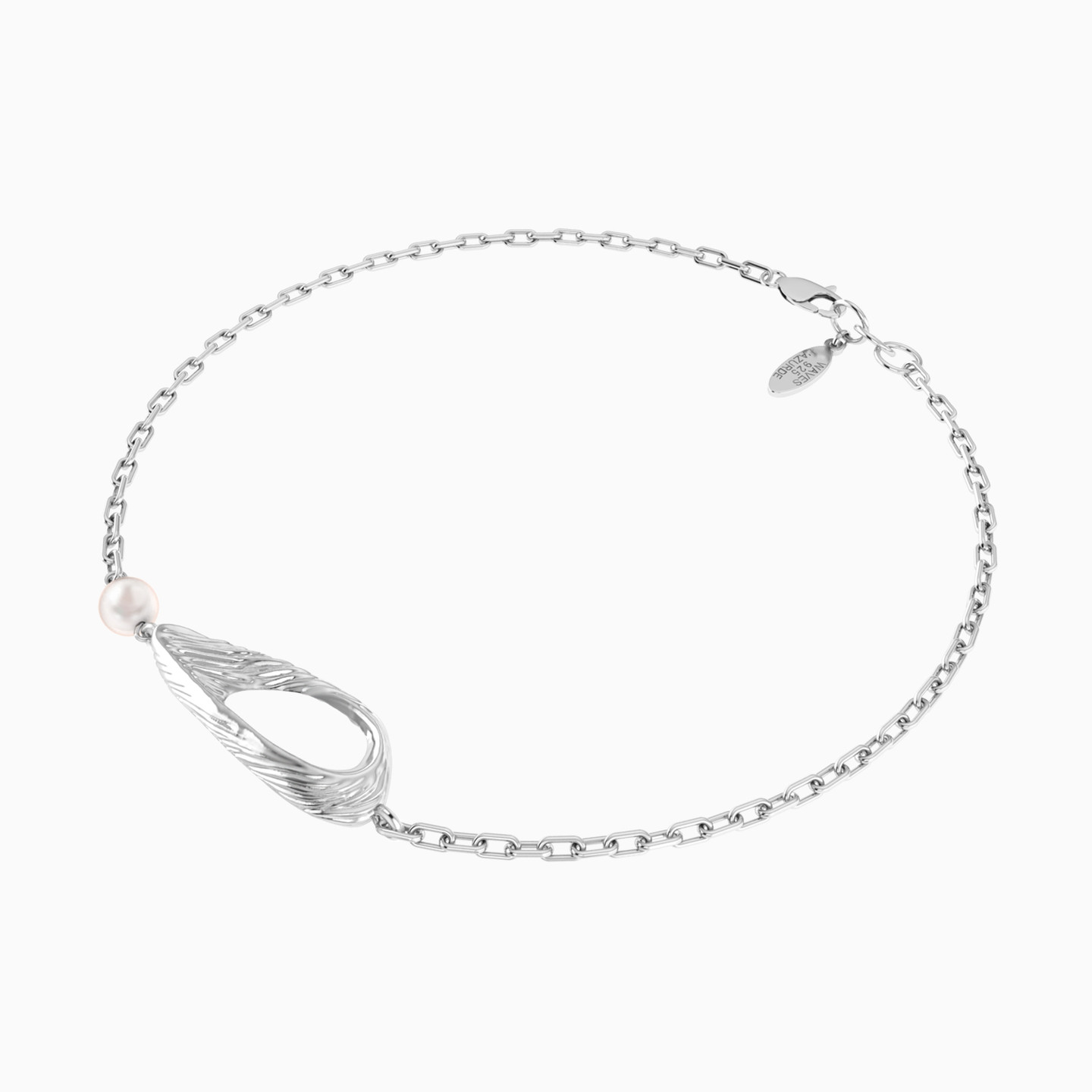 Elongated Open Teardrop Pearl Chain Bracelet in Sterling Silver - 3 Elongated Open Teardrop Pearl Chain Bracelet in Sterling Silver - 3