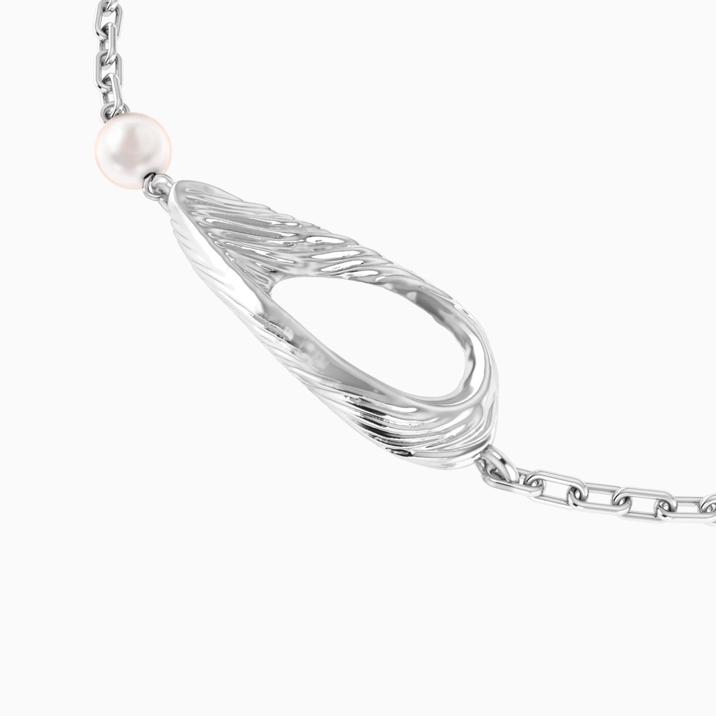 Elongated Open Teardrop Pearl Chain Bracelet in Sterling Silver - 4 Elongated Open Teardrop Pearl Chain Bracelet in Sterling Silver - 4