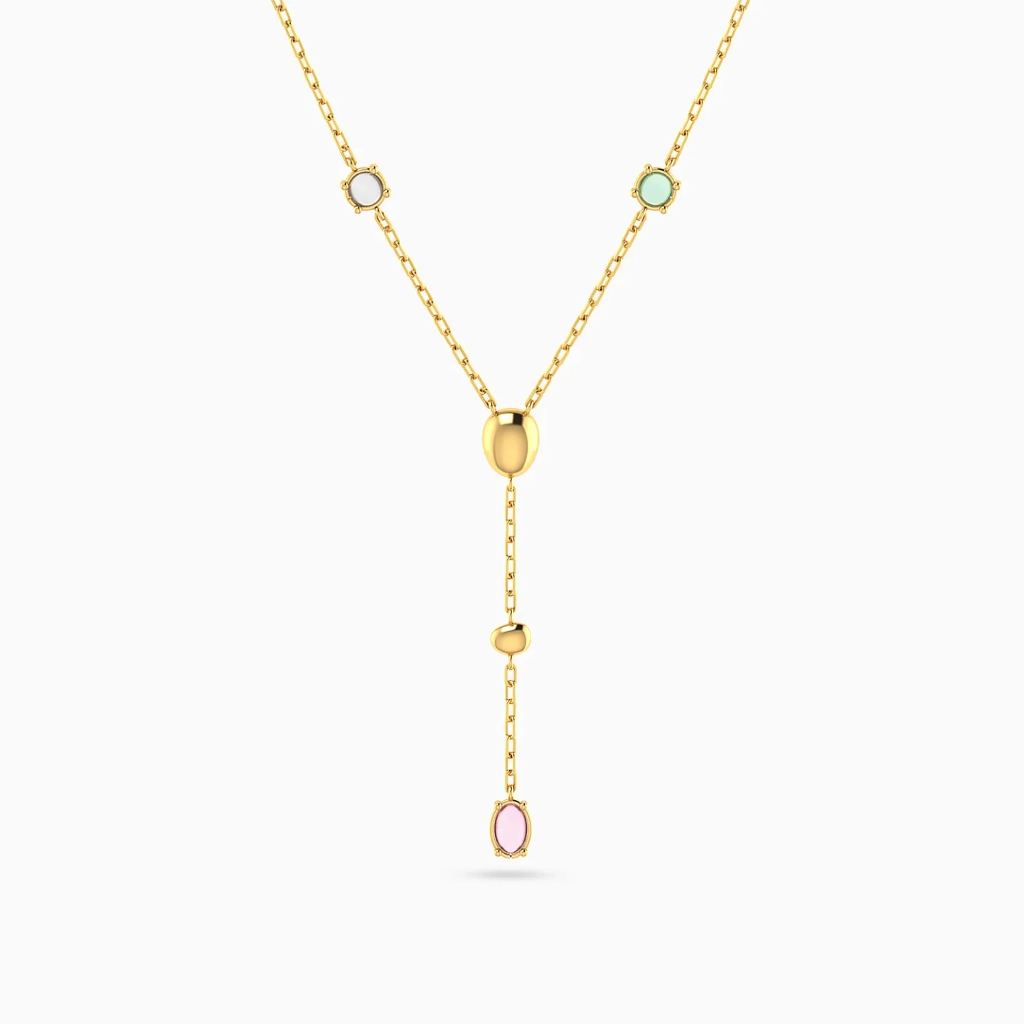 Oval Discs & Colored Stones Lariat Necklace in Yellow Gold Plating Oval Discs & Colored Stones Lariat Necklace in Yellow Gold Plating