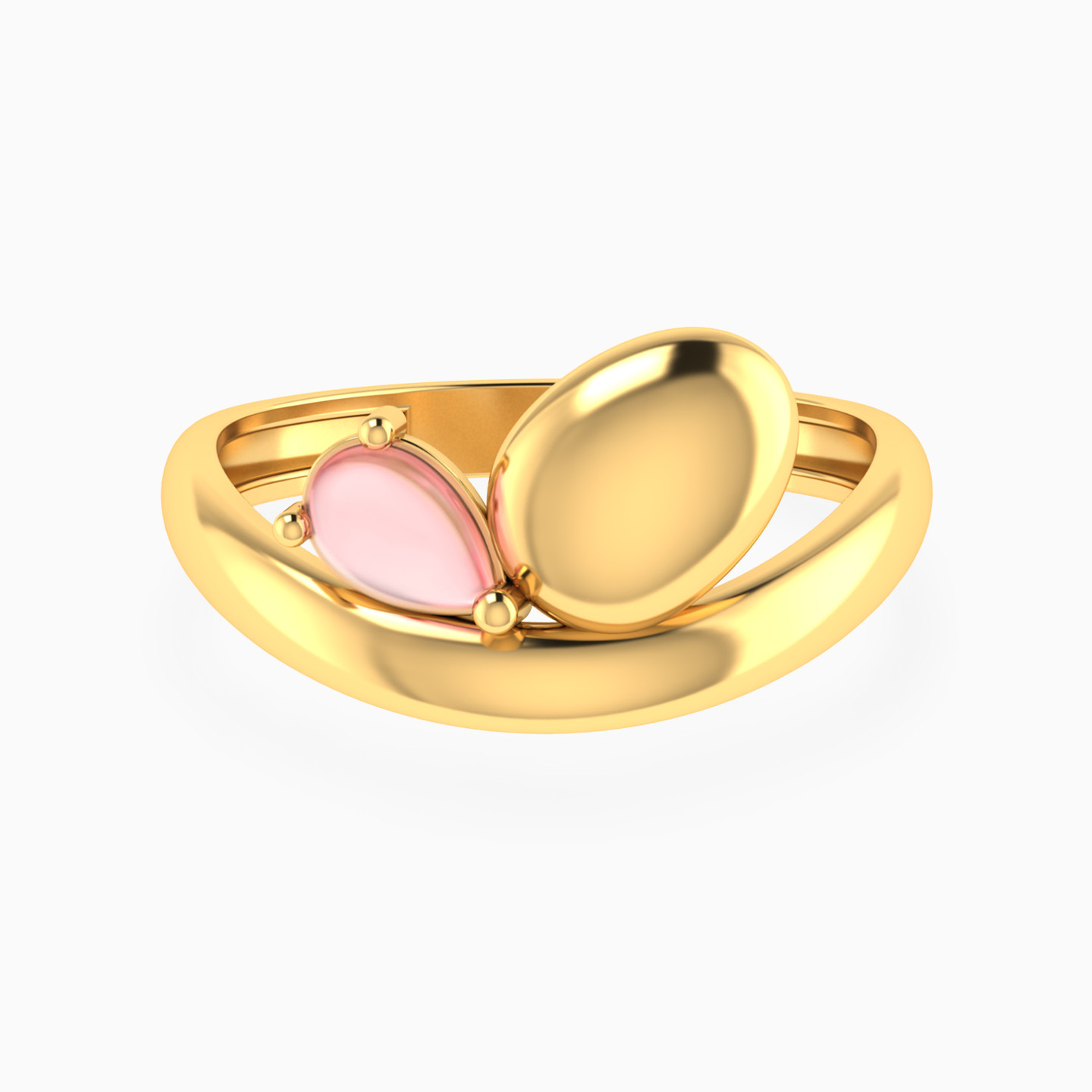 Oval Disc & Rose Stone Ring in Yellow Gold Plating Oval Disc & Rose Stone Ring in Yellow Gold Plating