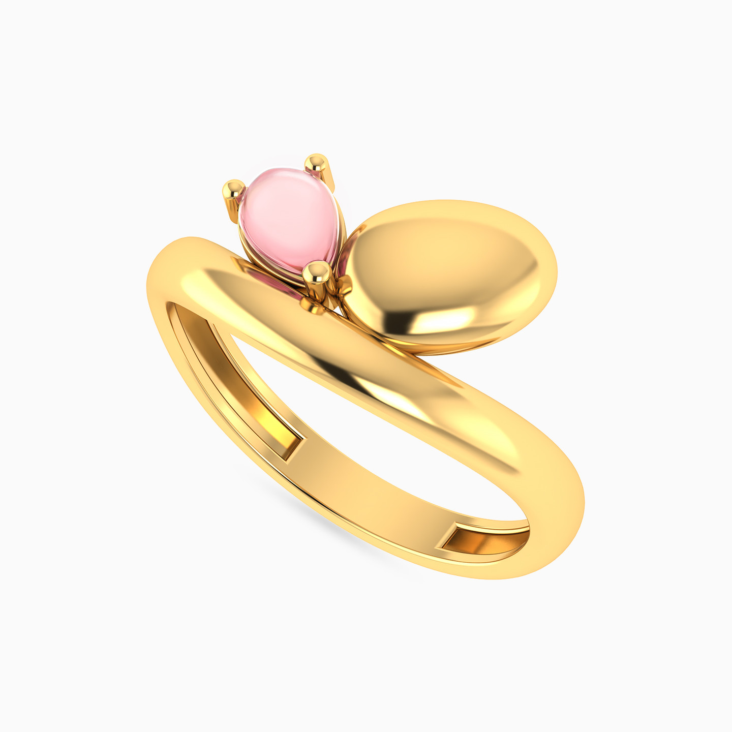 Oval Disc & Rose Stone Ring in Yellow Gold Plating - 3 Oval Disc & Rose Stone Ring in Yellow Gold Plating - 3