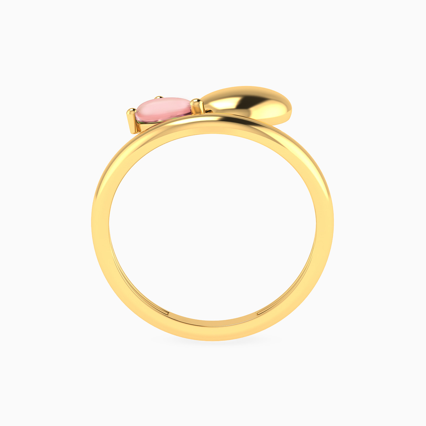 Oval Disc & Rose Stone Ring in Yellow Gold Plating - 4 Oval Disc & Rose Stone Ring in Yellow Gold Plating - 4