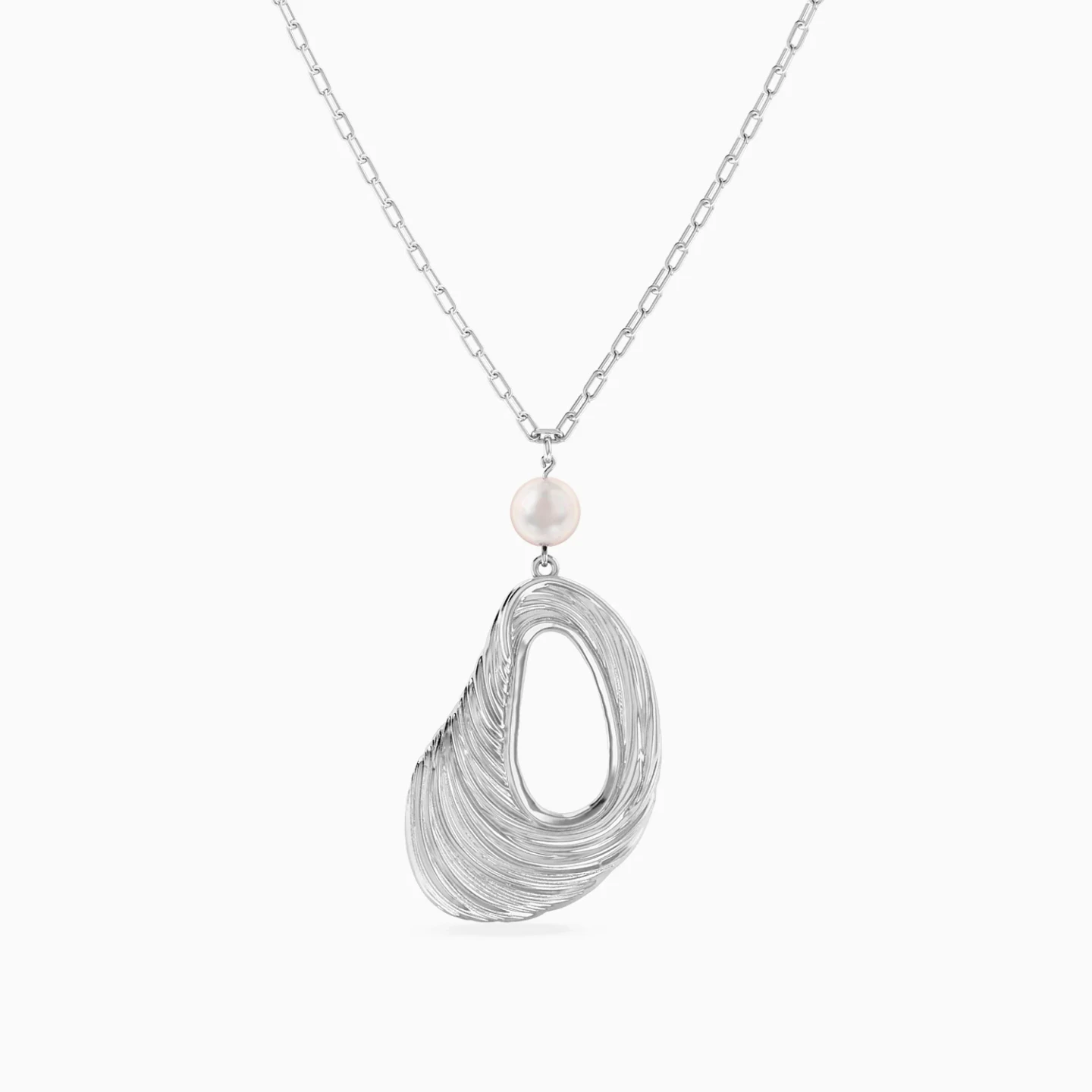 Dangling Oval Swirl Pearl Pendant Necklace in Sterling Silver Dangling Oval Swirl Pearl Pendant Necklace in Sterling Silver