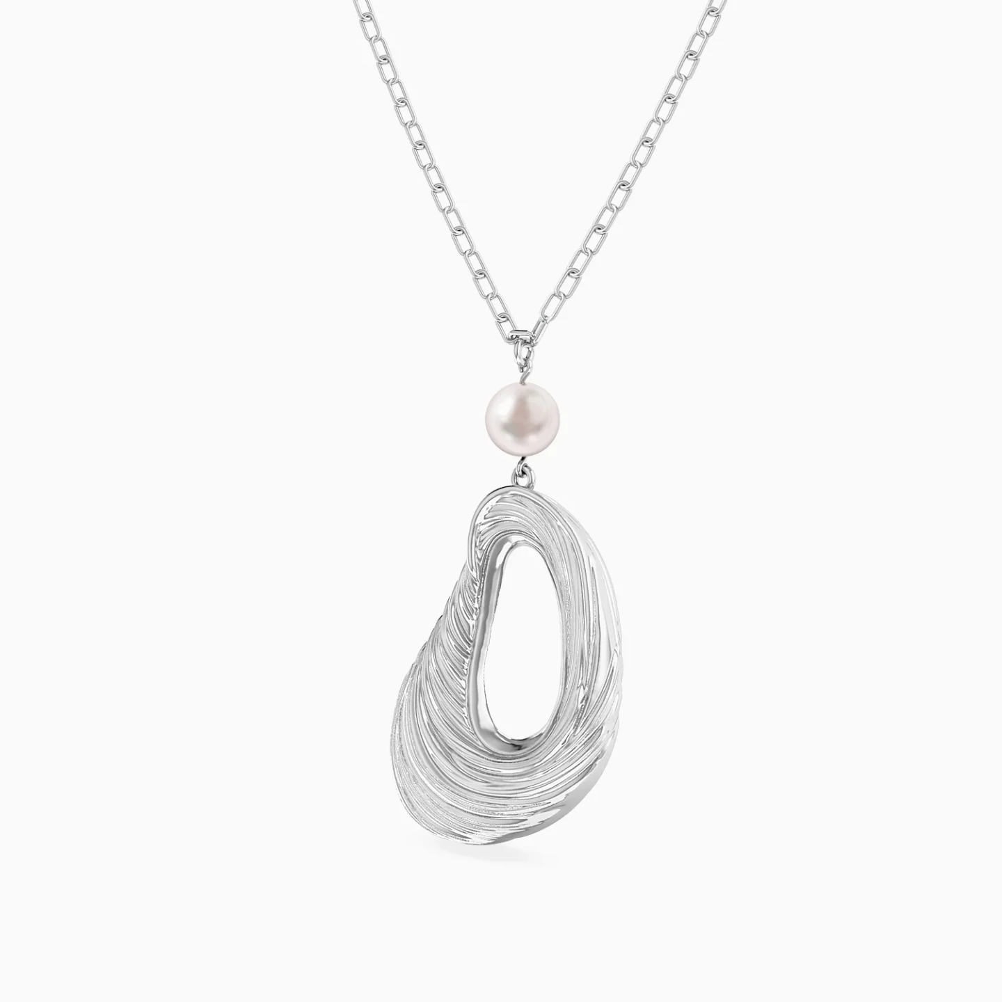 Dangling Oval Swirl Pearl Pendant Necklace in Sterling Silver - 2 Dangling Oval Swirl Pearl Pendant Necklace in Sterling Silver - 2
