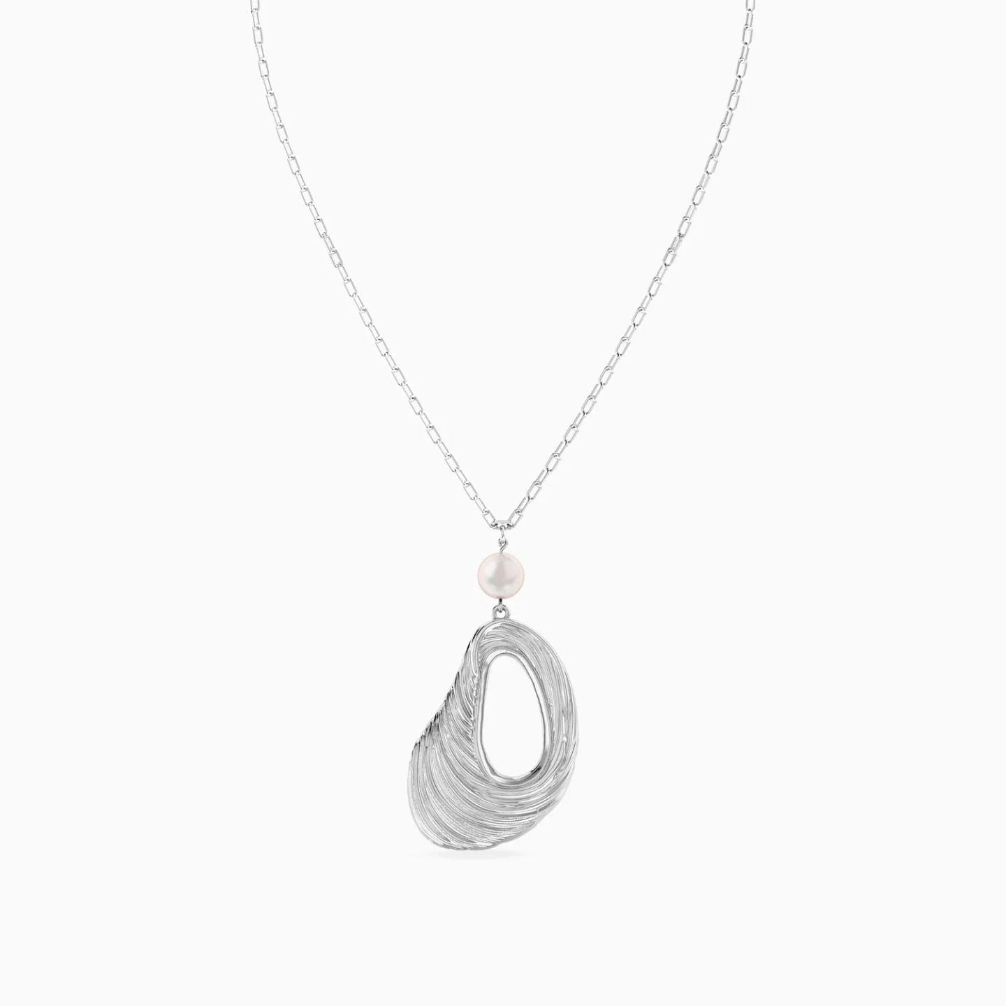 Dangling Oval Swirl Pearl Pendant Necklace in Sterling Silver - 3 Dangling Oval Swirl Pearl Pendant Necklace in Sterling Silver - 3