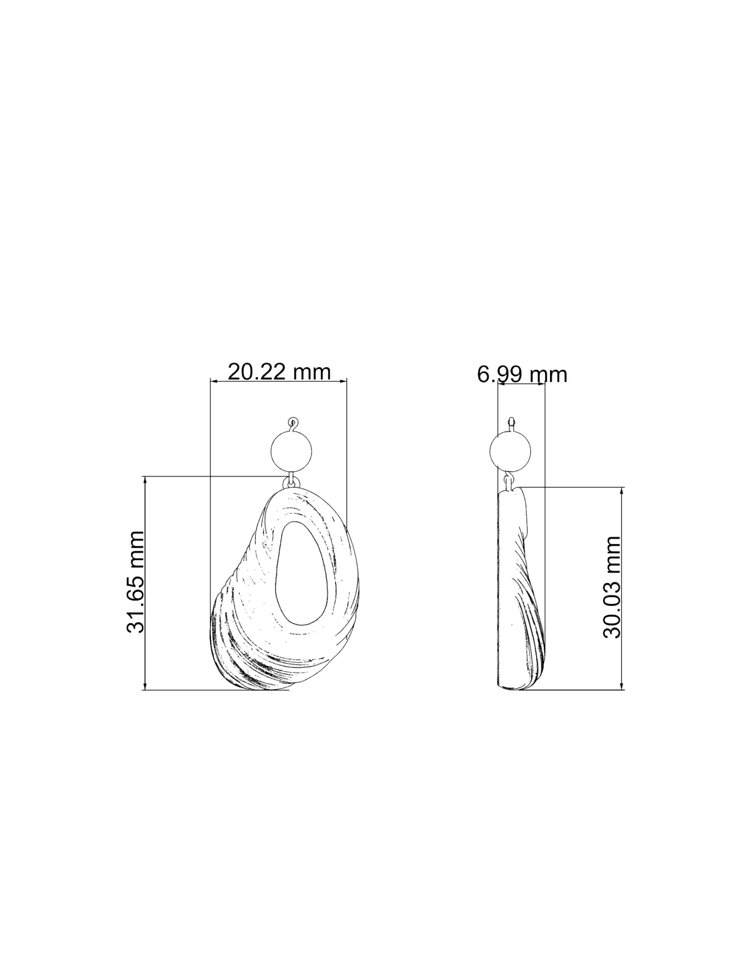 Dangling Oval Swirl Pearl Pendant Necklace in Sterling Silver - 4 Dangling Oval Swirl Pearl Pendant Necklace in Sterling Silver - 4