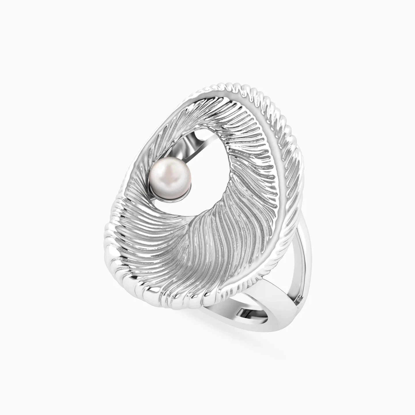 Oval Swirl Pearl Split Shank Ring in Sterling Silver - 3 Oval Swirl Pearl Split Shank Ring in Sterling Silver - 3