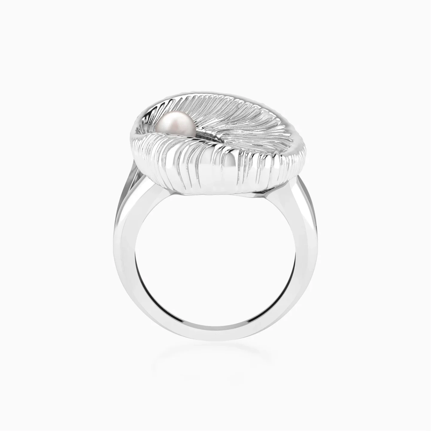 Oval Swirl Pearl Split Shank Ring in Sterling Silver - 4 Oval Swirl Pearl Split Shank Ring in Sterling Silver - 4