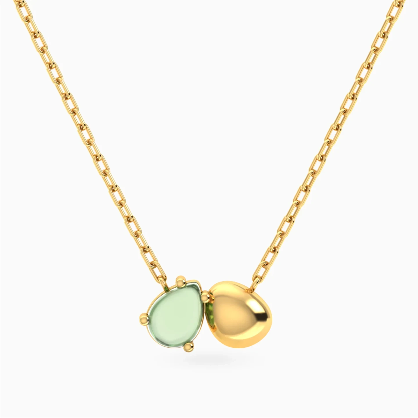 Oval Disc & Pear Light Green Stone Necklace in Yellow Gold Plating Oval Disc & Pear Light Green Stone Necklace in Yellow Gold Plating