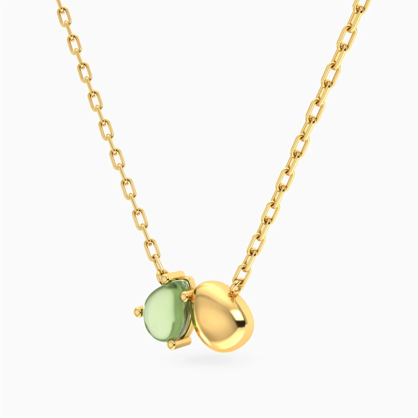 Oval Disc & Pear Light Green Stone Necklace in Yellow Gold Plating - 2 Oval Disc & Pear Light Green Stone Necklace in Yellow Gold Plating - 2