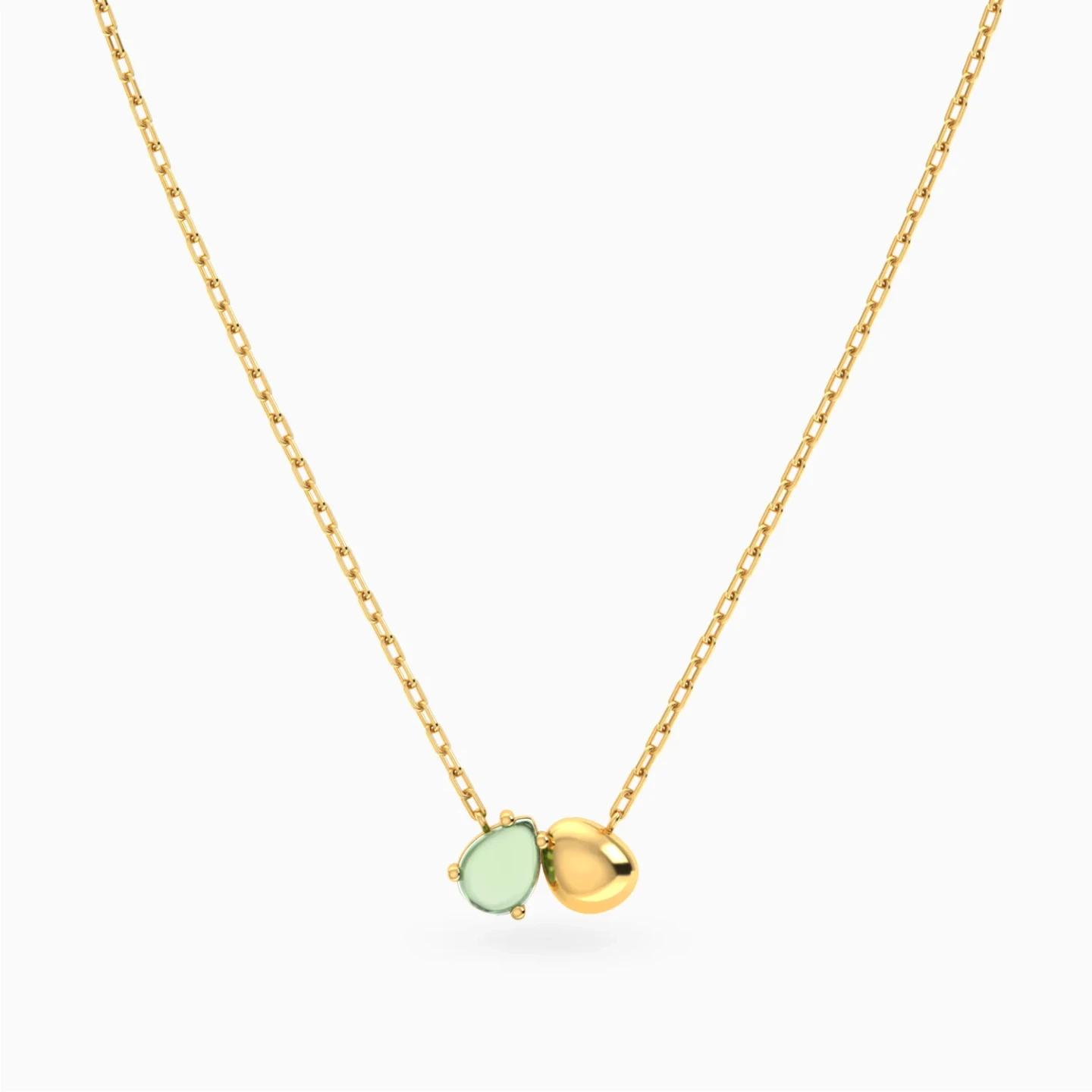 Oval Disc & Pear Light Green Stone Necklace in Yellow Gold Plating - 3 Oval Disc & Pear Light Green Stone Necklace in Yellow Gold Plating - 3