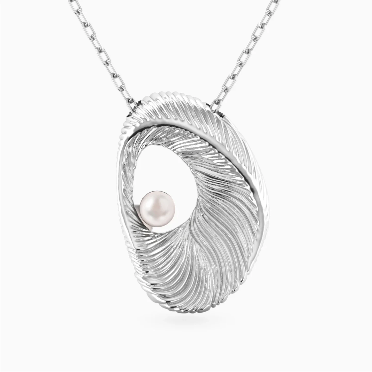 Oval Swirl Pearl Pendant Necklace in Sterling Silver Oval Swirl Pearl Pendant Necklace in Sterling Silver